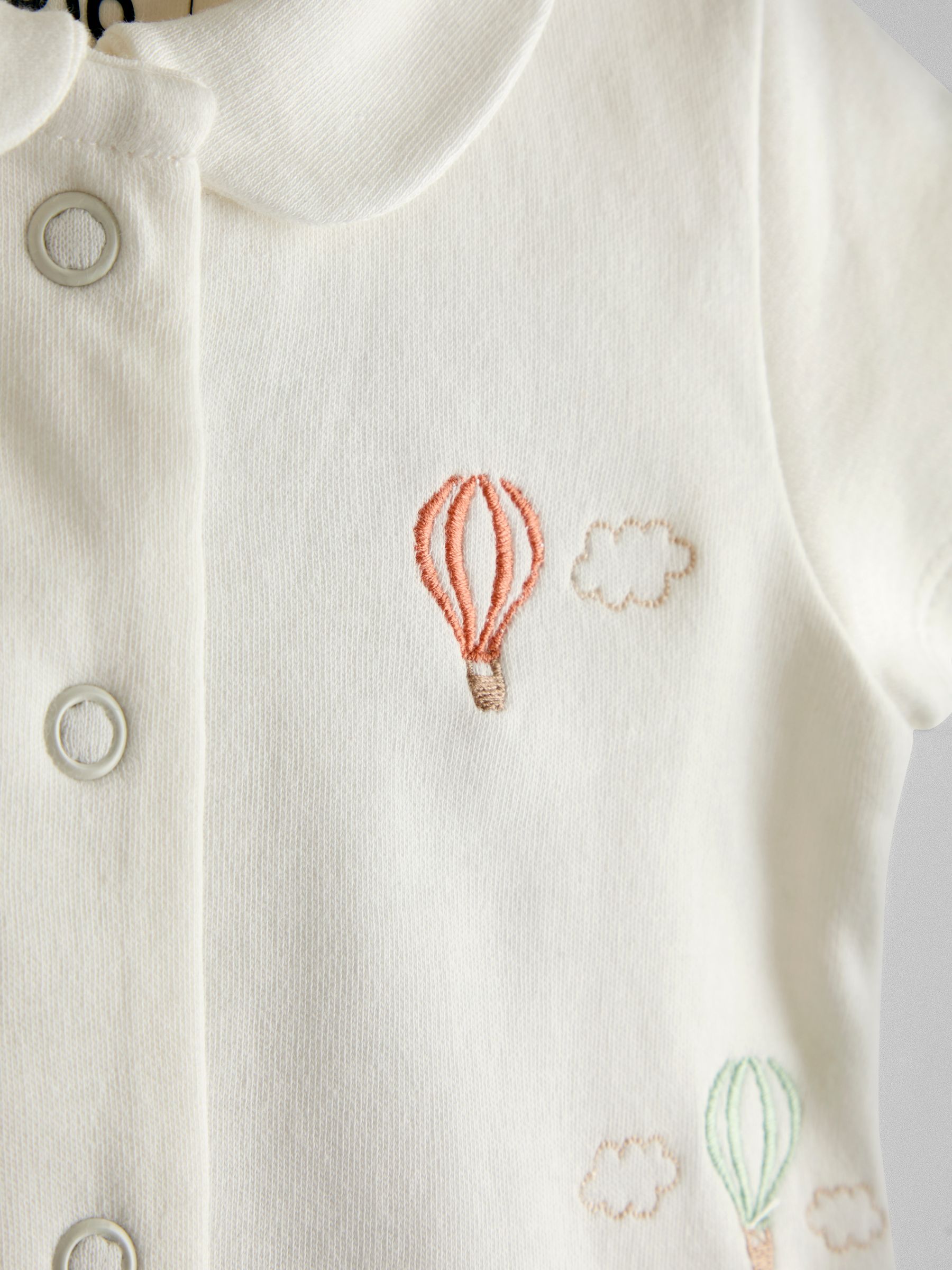 White Hot Air Balloon Embroidered Organic Cotton Short Sleeve Sleepsuit - Image 4 of 4 White Hot Air Balloon Embroidered Organic Cotton Short Sleeve Sleepsuit - Image 4 of 4