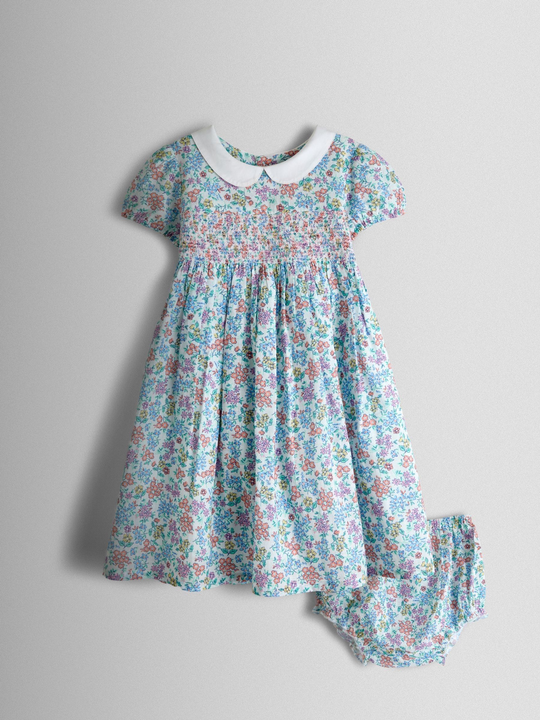 Cream Collared Ditsy Floral Smocked Dress - Image 1 of 6