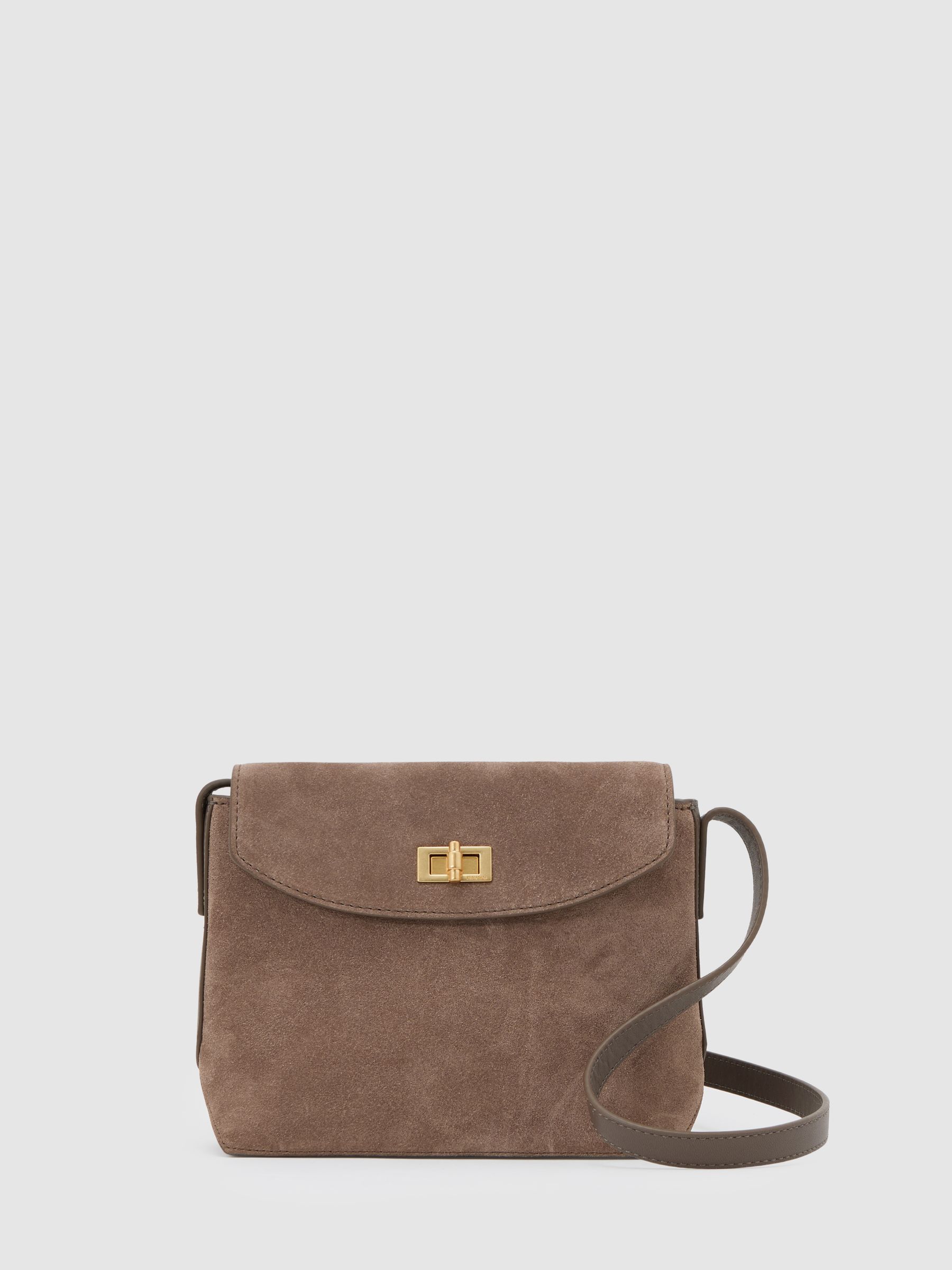 Suede and Leather Crossbody Bag in Taupe - Obrázek 2 z 6