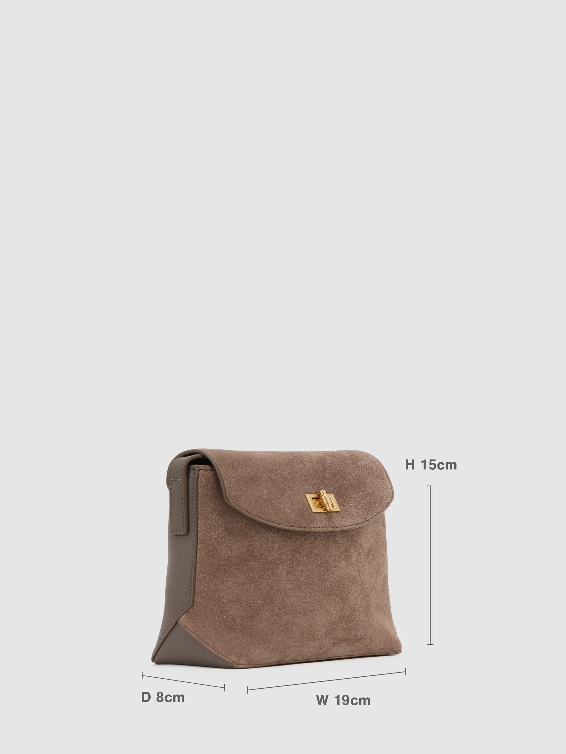 Suede and Leather Crossbody Bag in Taupe - Obrázek 3 z 6
