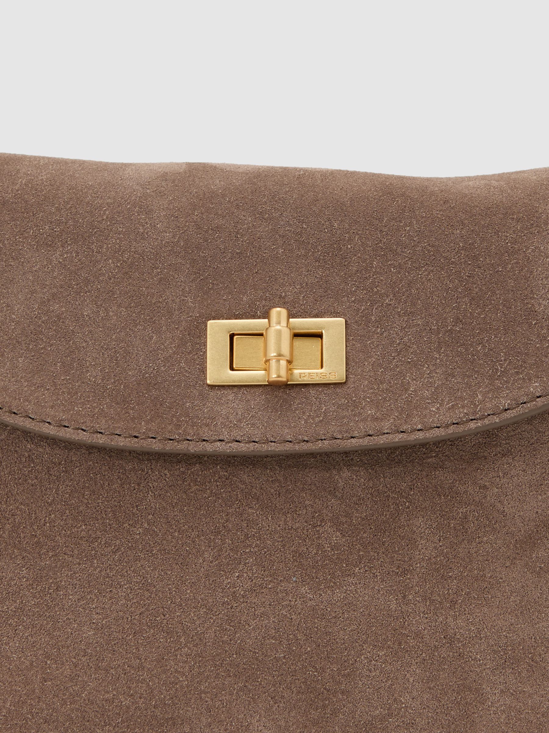 Suede and Leather Crossbody Bag in Taupe - Obrázek 4 z 6