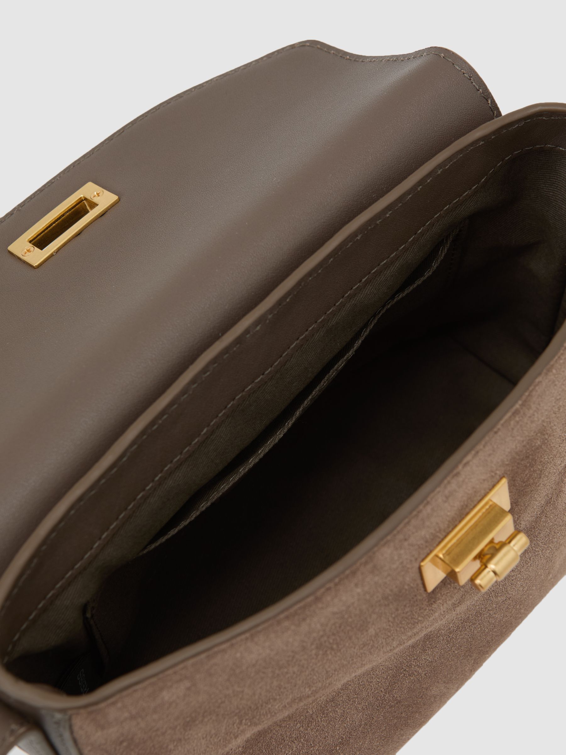 Suede and Leather Crossbody Bag in Taupe - image 4
