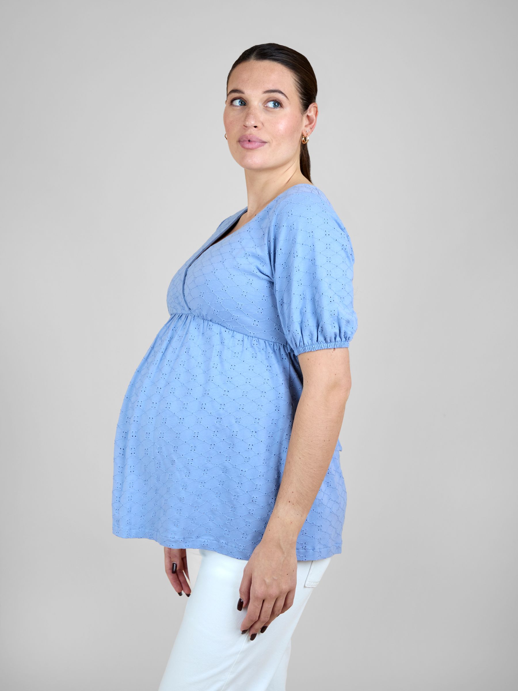 Blue Short Sleeve Maternity Jersey Top - Image 1 of 5 Blue Short Sleeve Maternity Jersey Top - Image 1 of 5