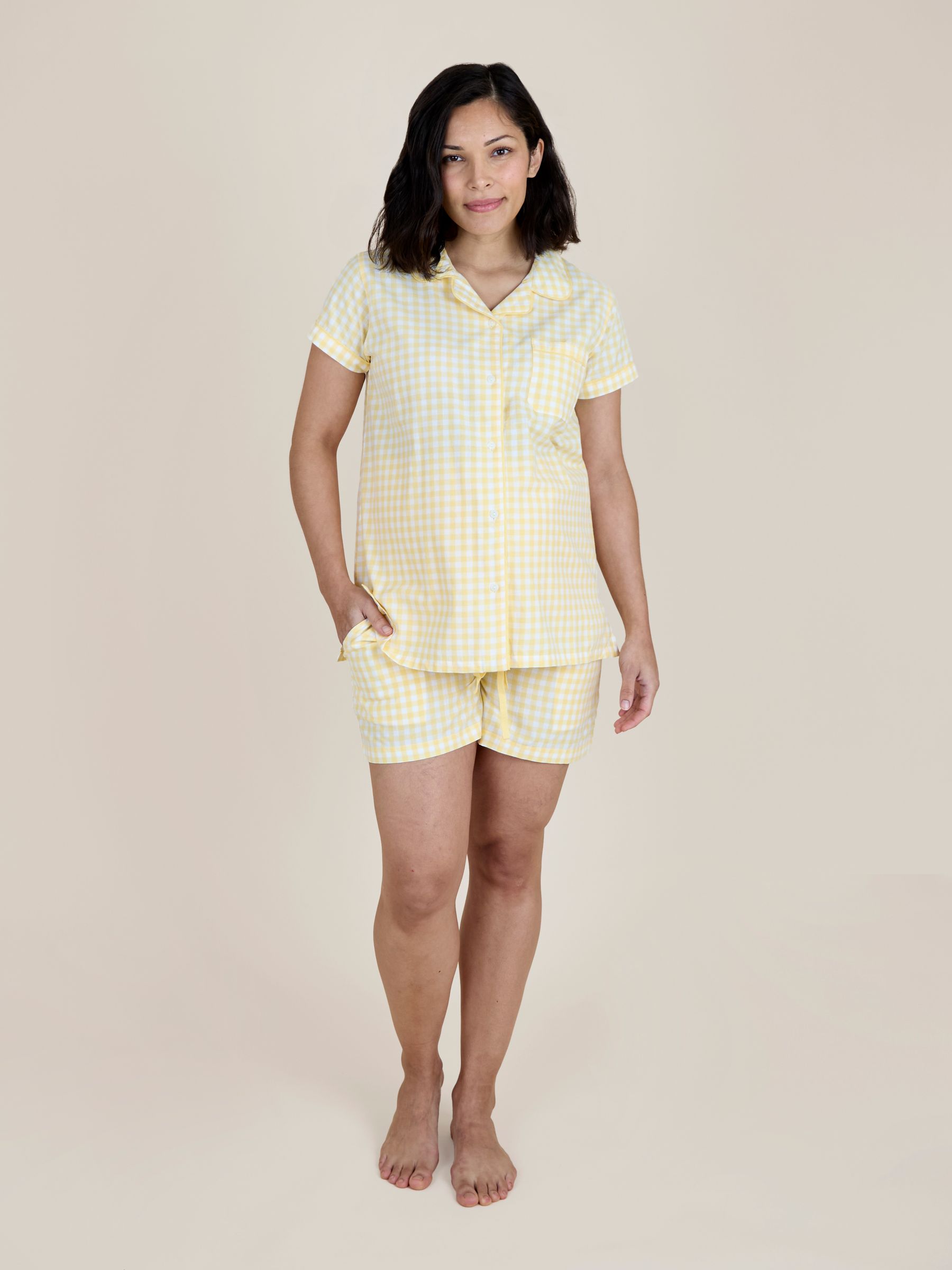 Light Yellow Gingham Maternity Short Pyjamas Set - Image 4 of 5