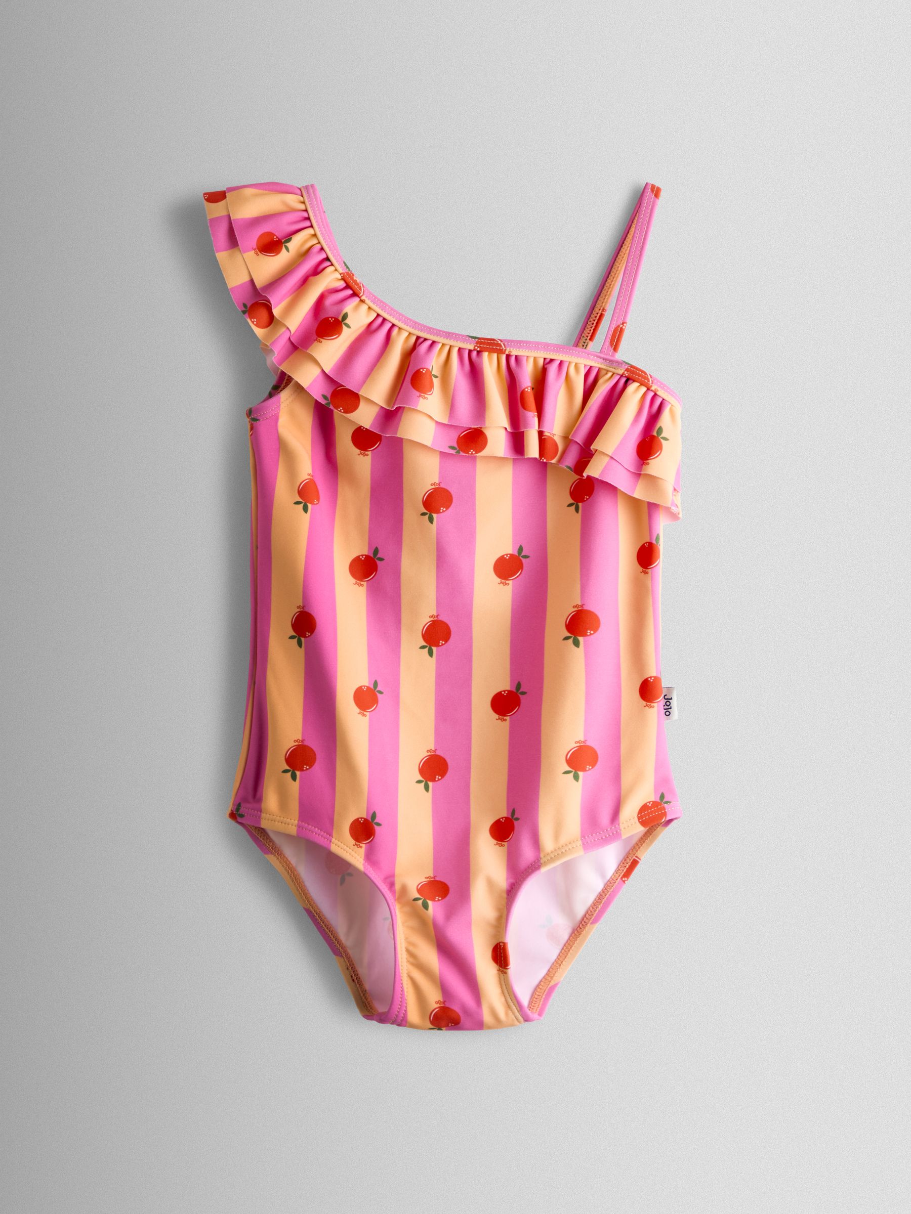 Pink Orange Stripe Asymmetric Ruffle Swimsuit - Image 1 of 3