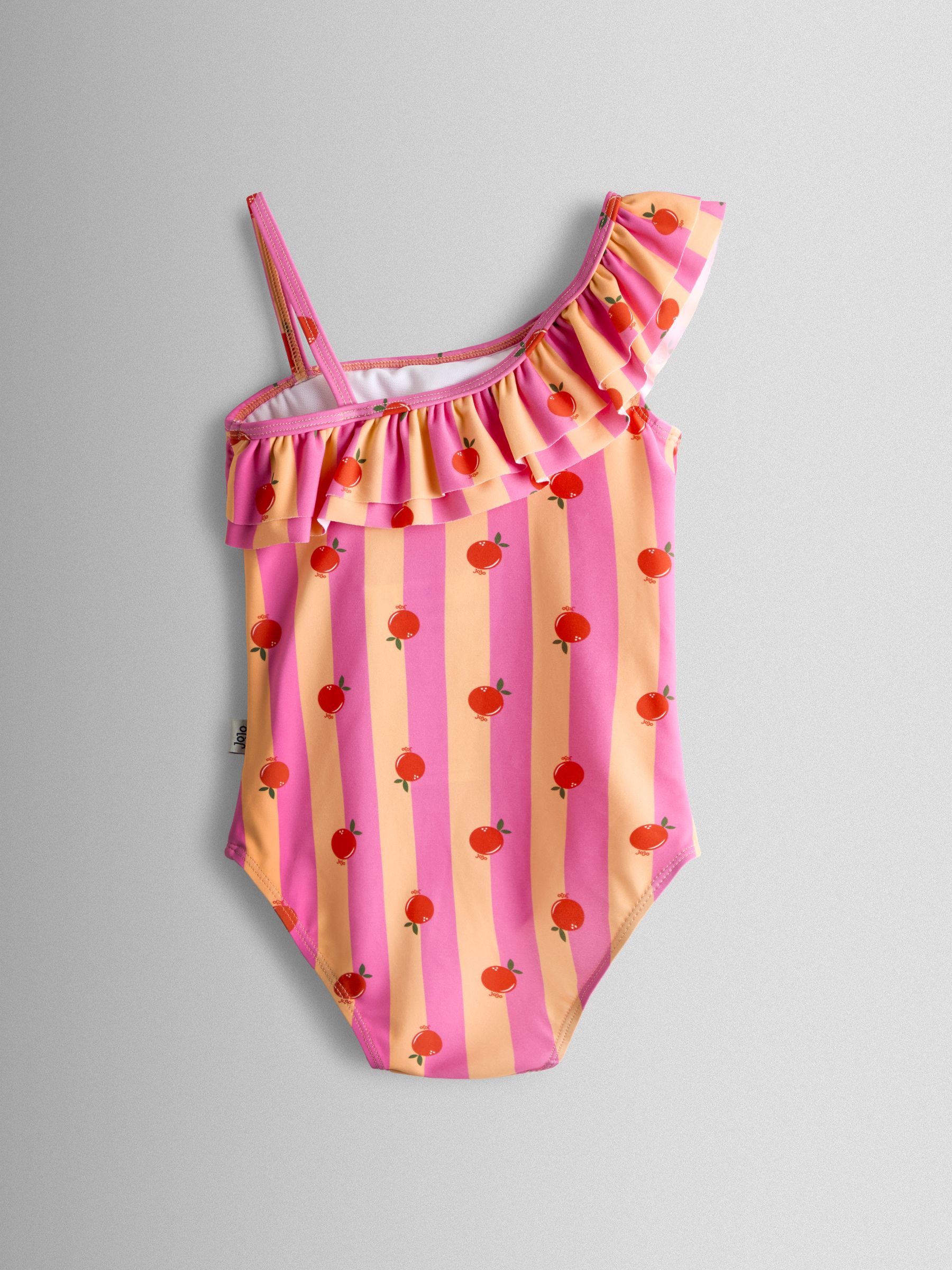 Pink Orange Stripe Asymmetric Ruffle Swimsuit - Image 2 of 3