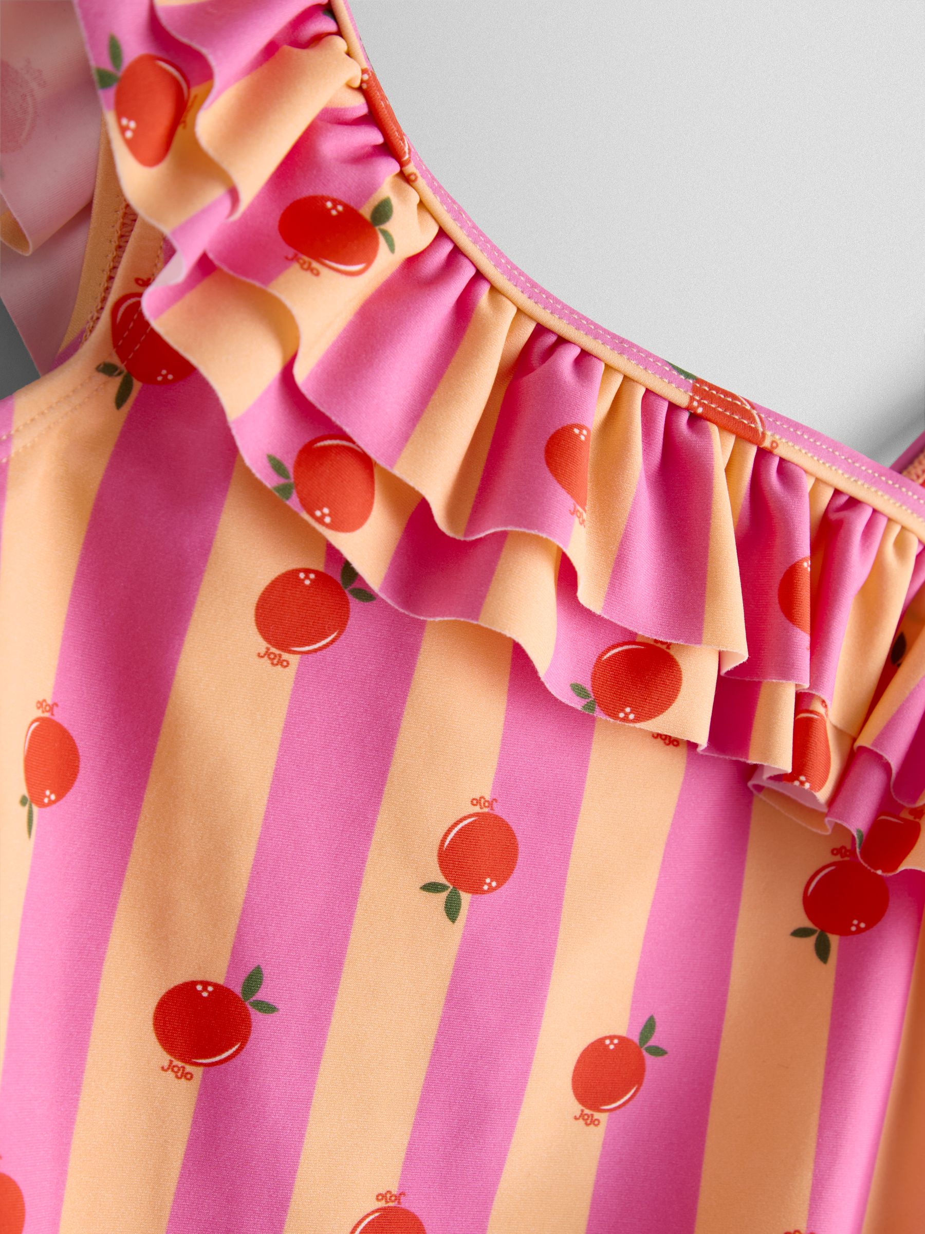 Pink Orange Stripe Asymmetric Ruffle Swimsuit - Image 3 of 3