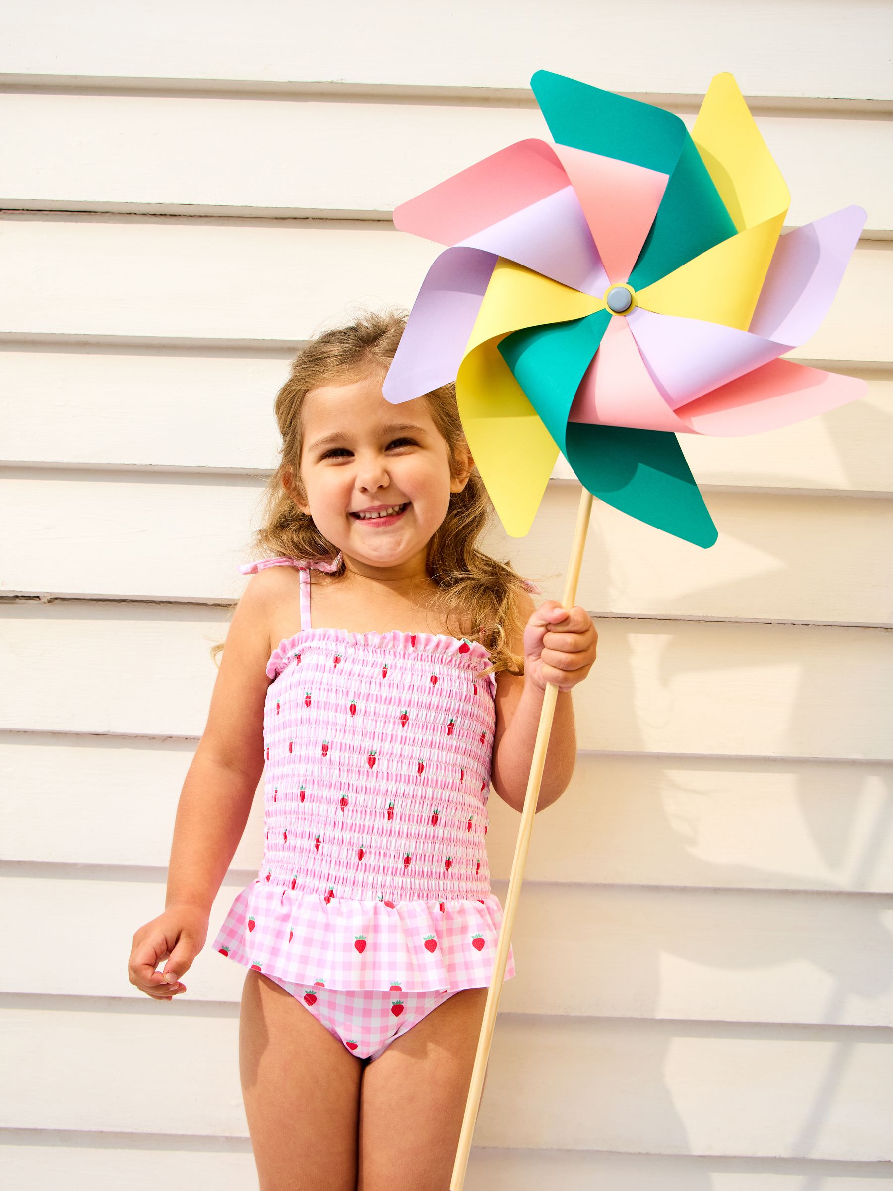Pink Cherry Gingham Shirred Tie Shoulder Swimsuit - Image 1 of 1