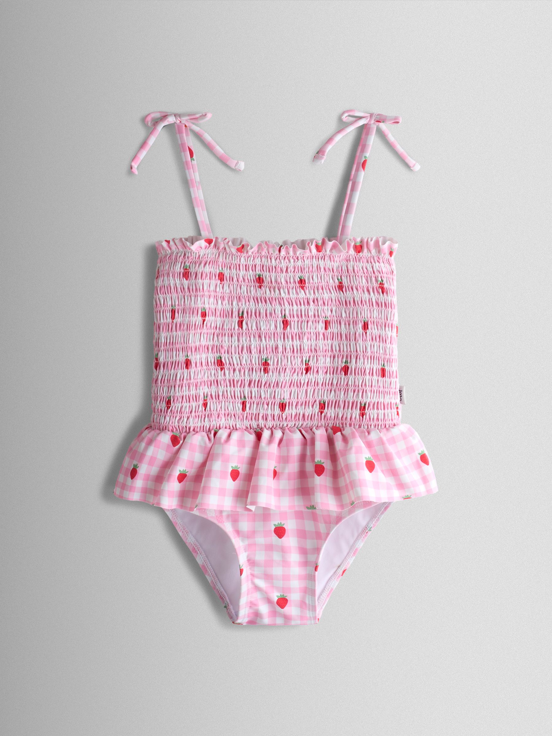 Pink Cherry Gingham Shirred Tie Shoulder Swimsuit - Image 2 of 5