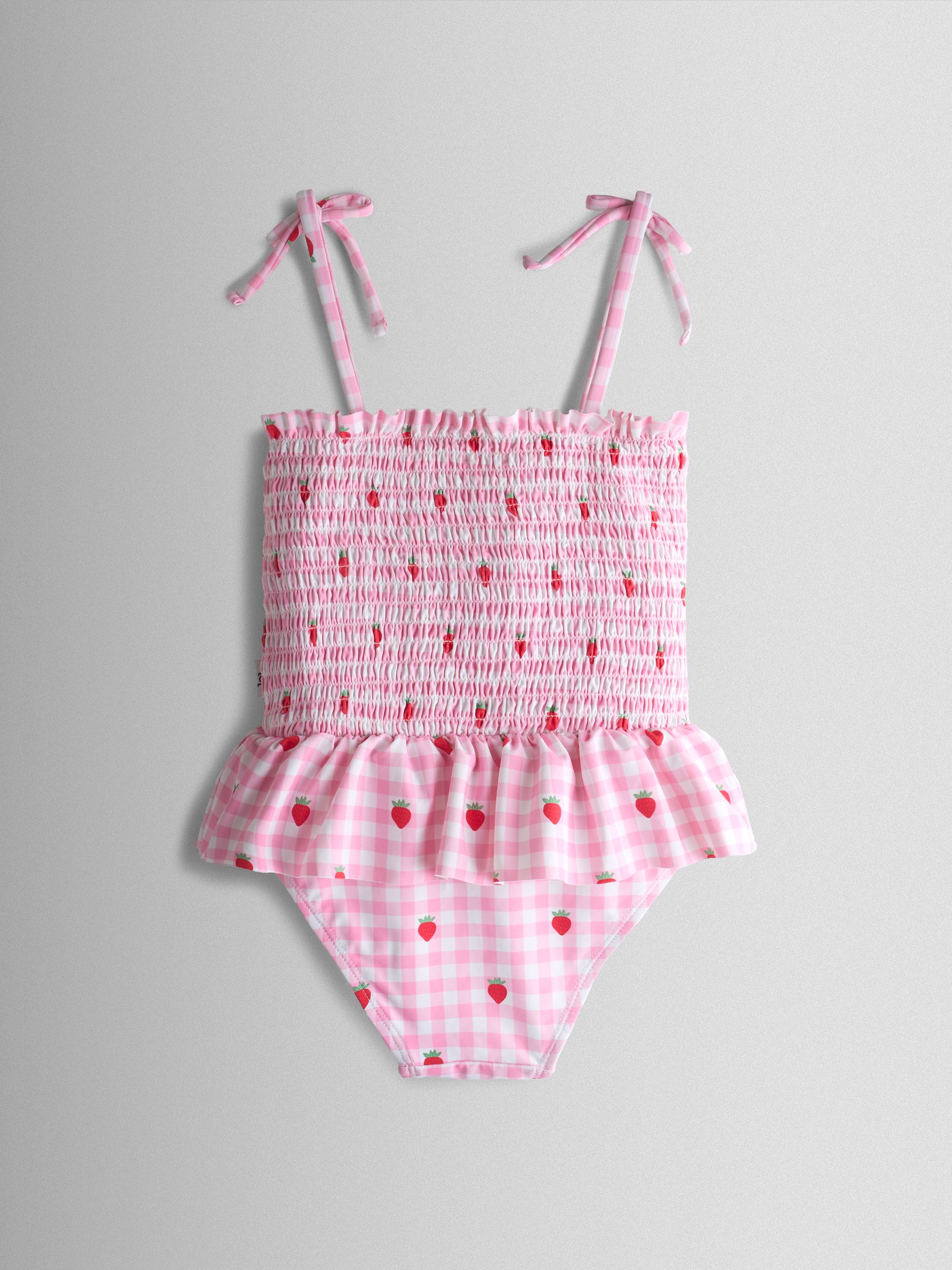 Pink Cherry Gingham Shirred Tie Shoulder Swimsuit - Image 3 of 5