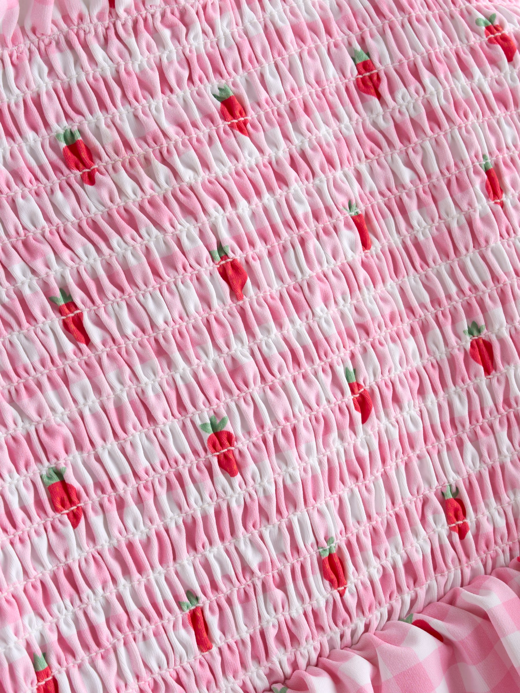 Pink Cherry Gingham Shirred Tie Shoulder Swimsuit - Image 4 of 5