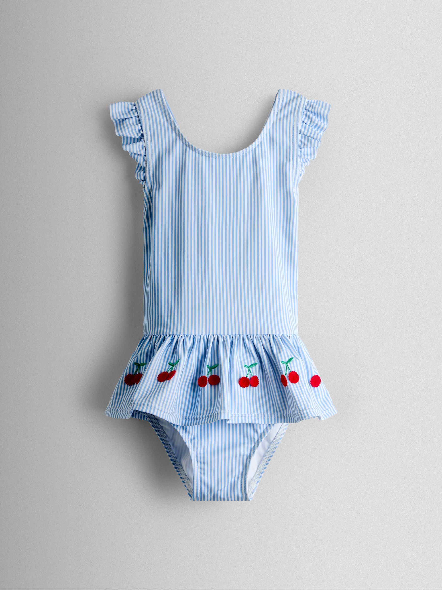 Blue Stripe Cherry Frill Swimsuit - Image 2 of 4