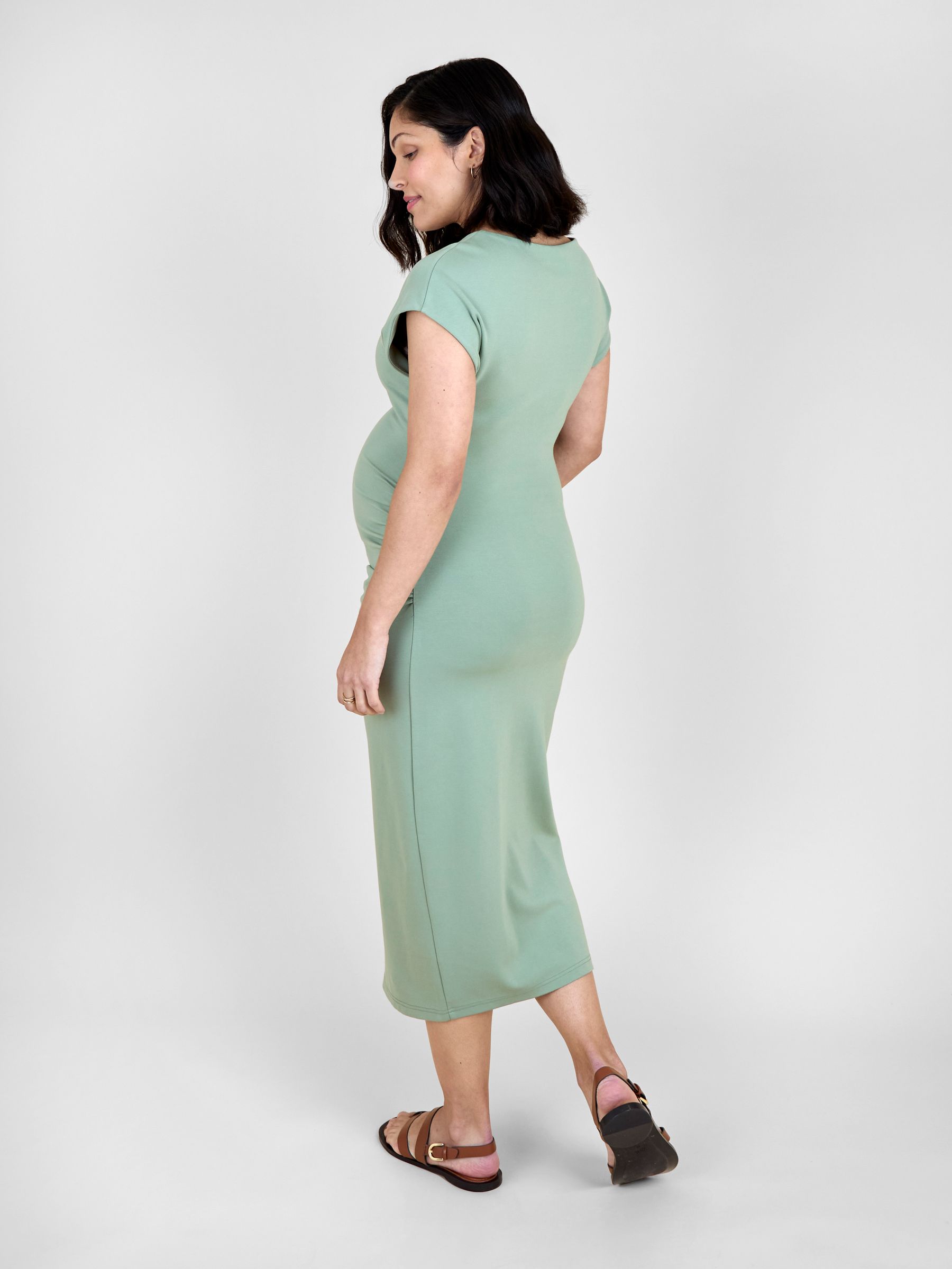 Green Premium Jersey Ruched Side Bodycon Midi Dress - Image 2 of 5