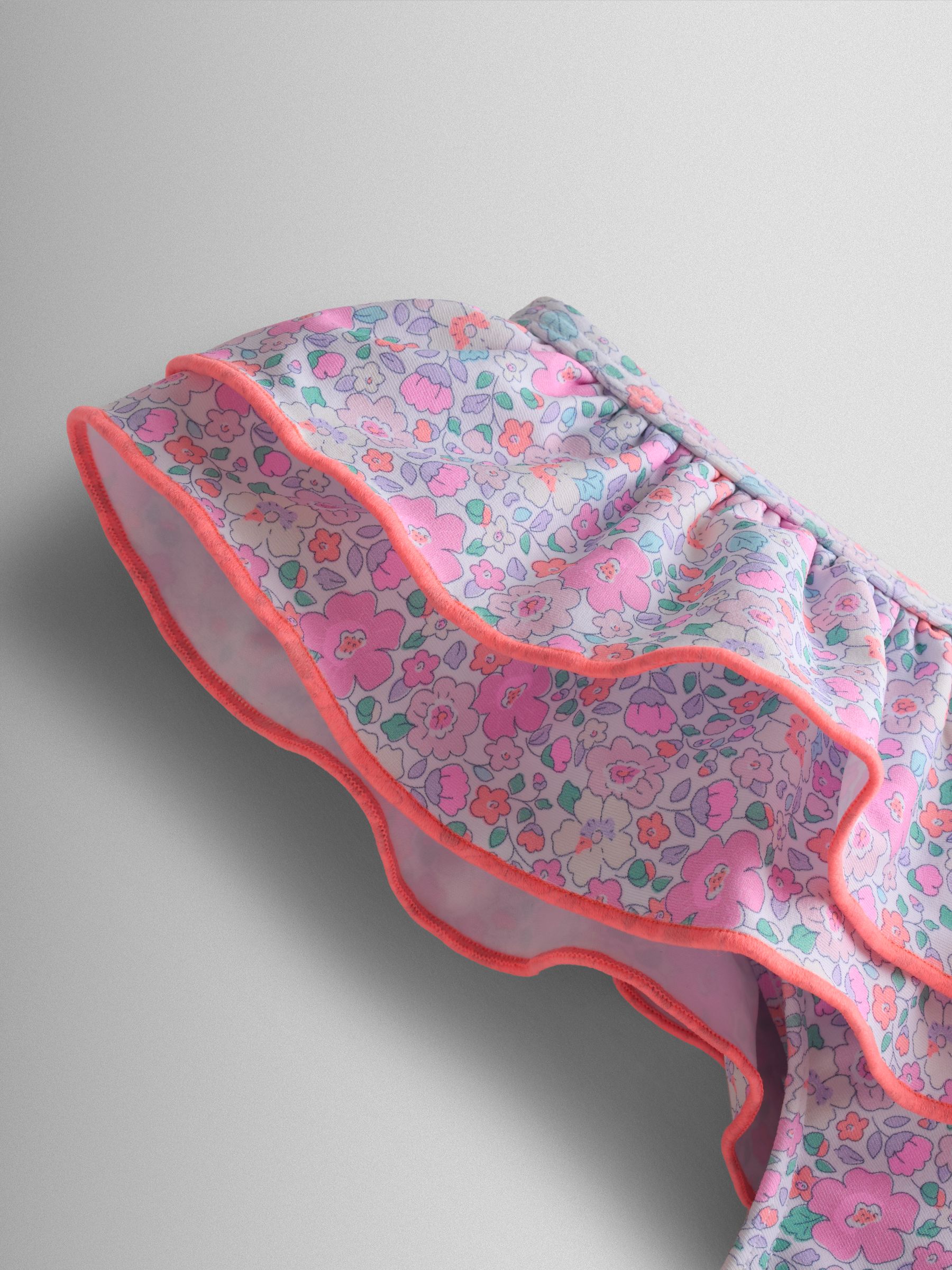 Pink Neon Ditsy Floral Asymmetric Ruffle Swimsuit - Image 4 of 5