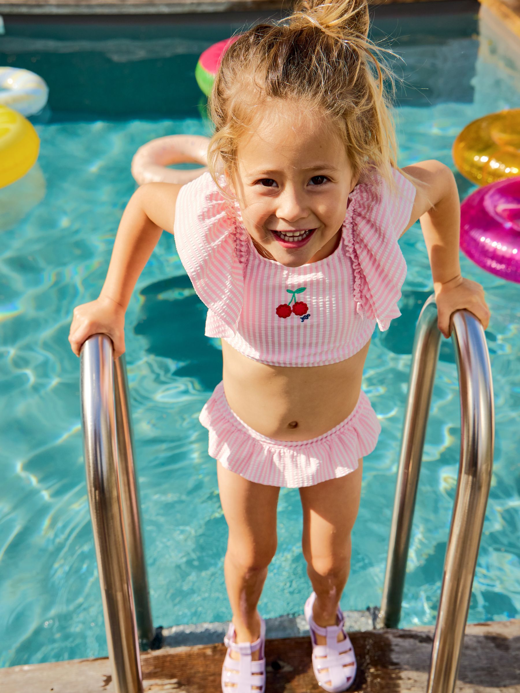 Pink Cherry Stripe Textured 2-Piece Bikini Set - Image 1 of 8