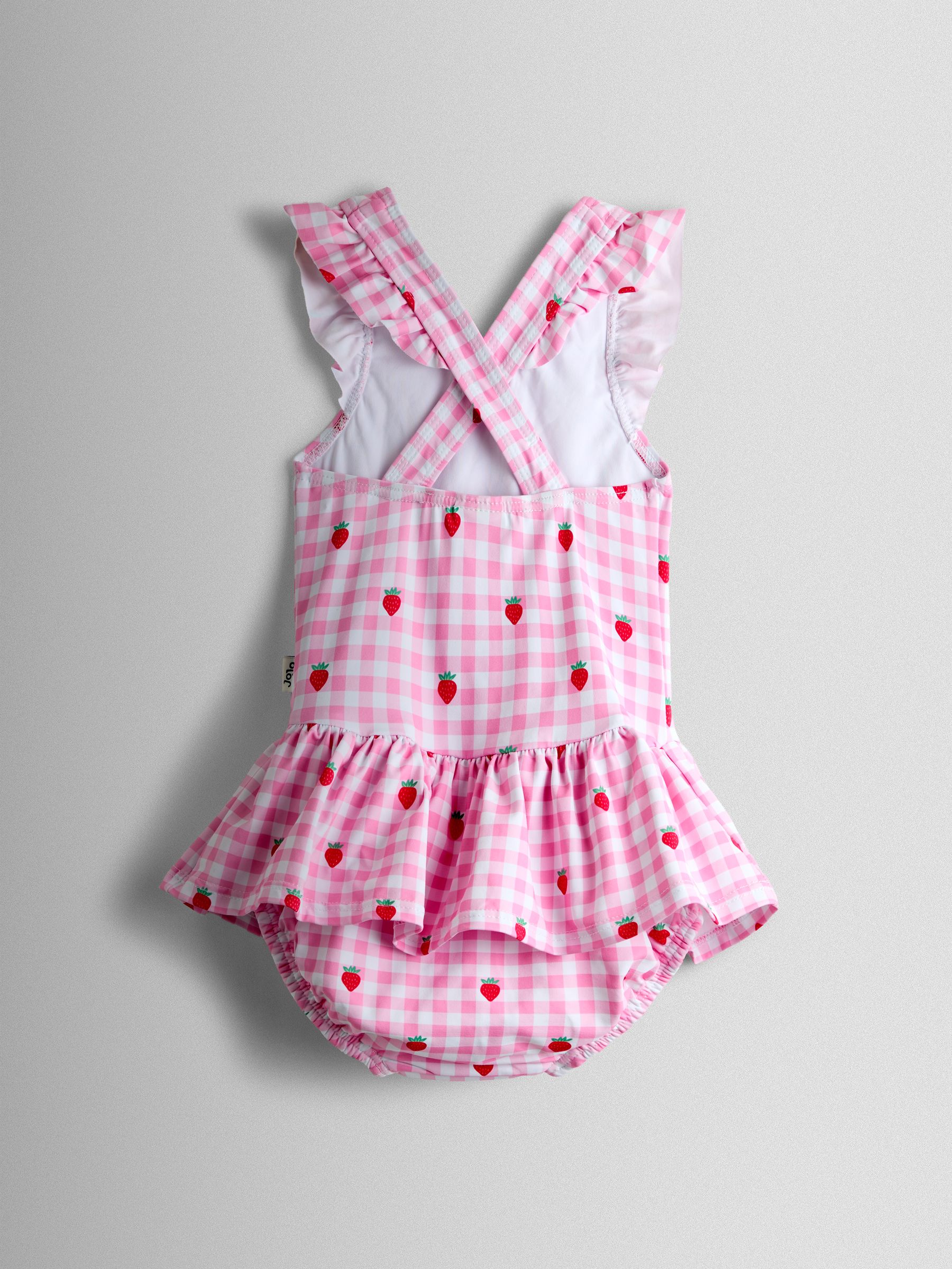 Light Pink Strawberry Gingham Swimsuit With Integral Nappy - Image 2 of 4 Light Pink Strawberry Gingham Swimsuit With Integral Nappy - Image 2 of 4