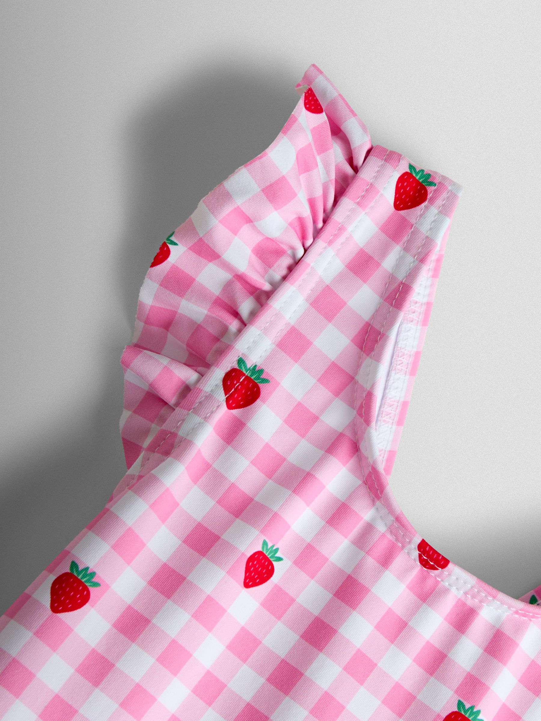 Light Pink Strawberry Gingham Swimsuit With Integral Nappy - Image 3 of 4