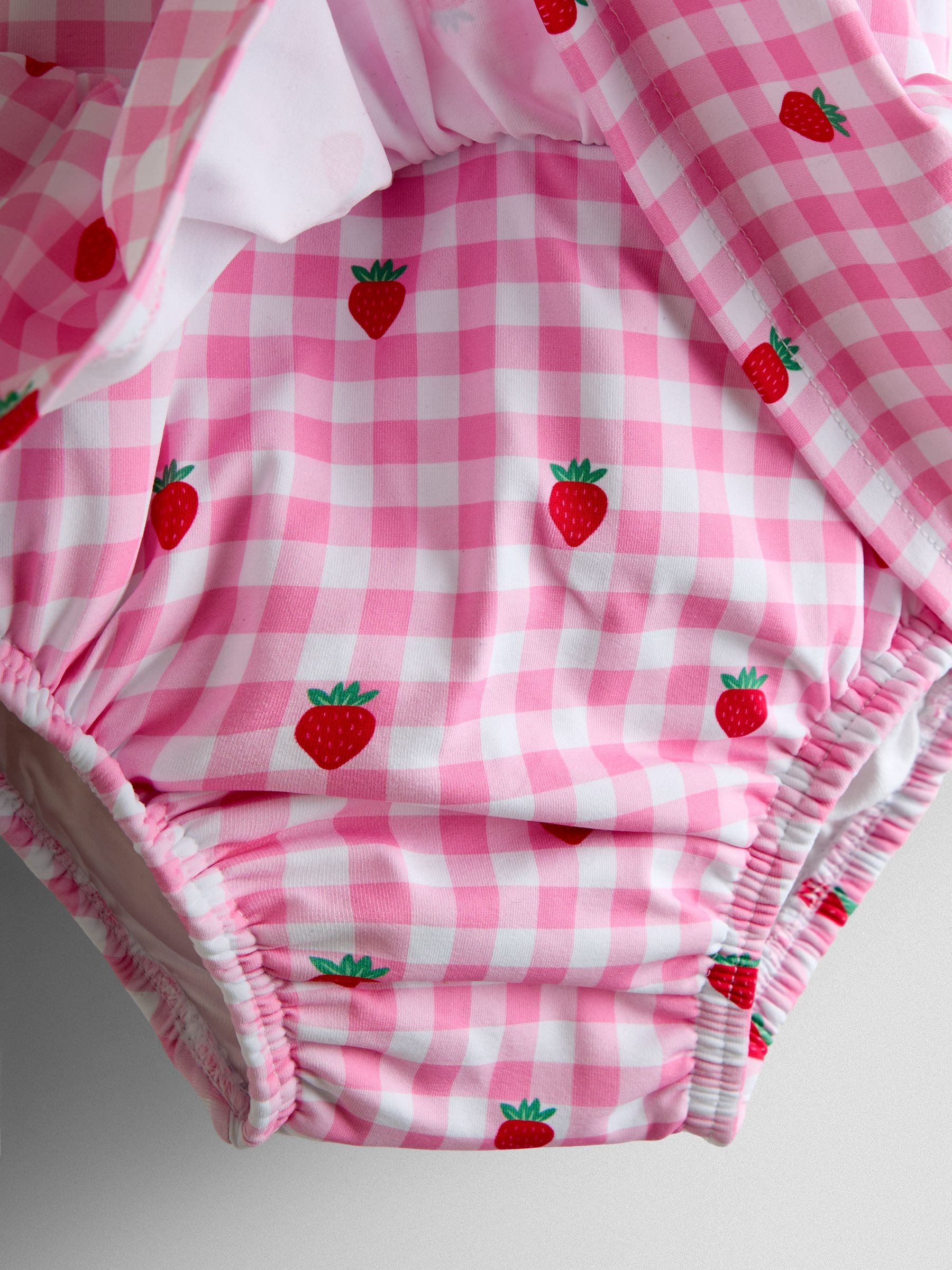 Light Pink Strawberry Gingham Swimsuit With Integral Nappy - Image 4 of 4