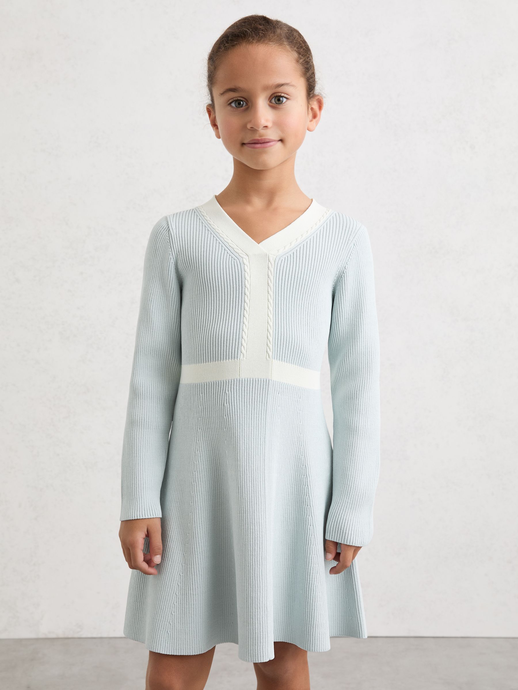 13-14 yrs Craft-Stitch Rib-Knit Dress in Pale Blue - Image 2 of 4