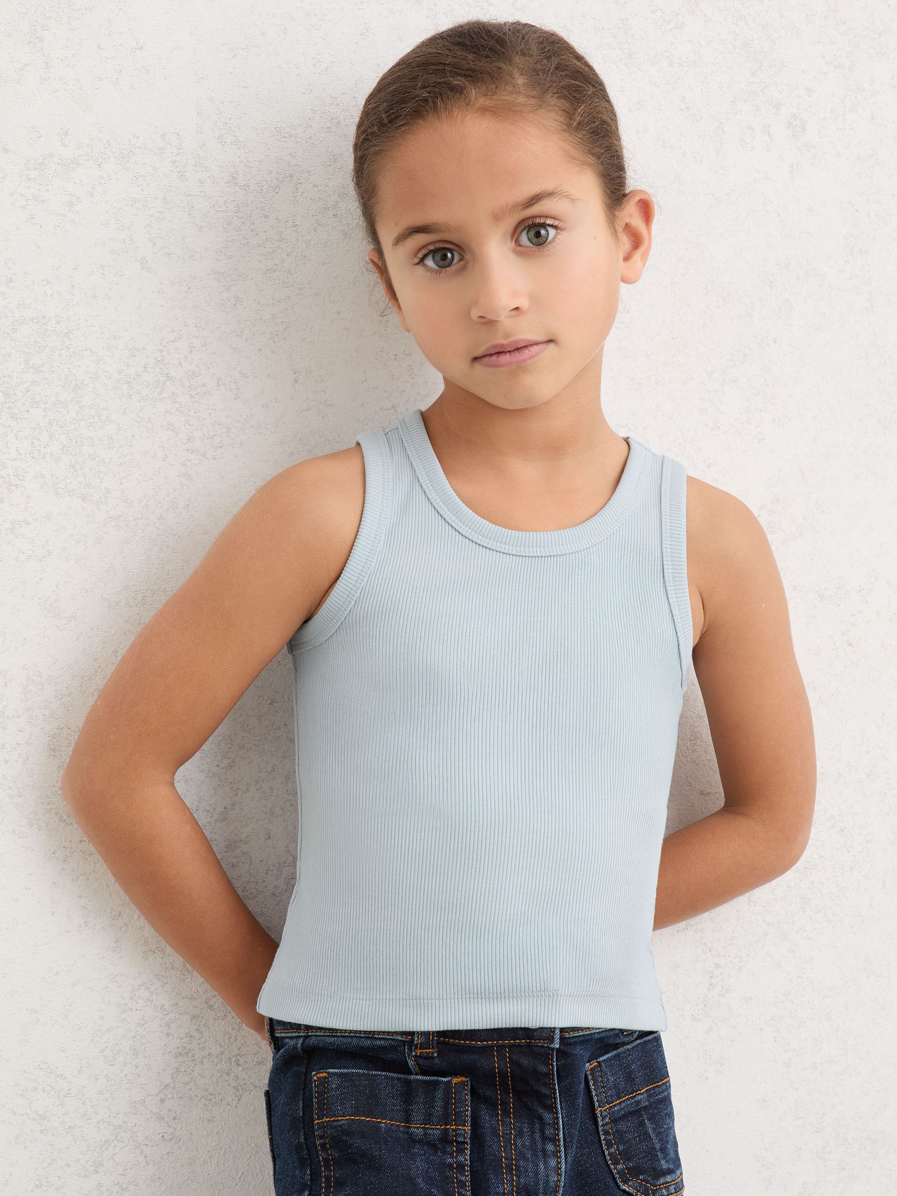 3-9 yrs Stretch-Cotton Ribbed Vest in Pale Blue - Image 1 of 4