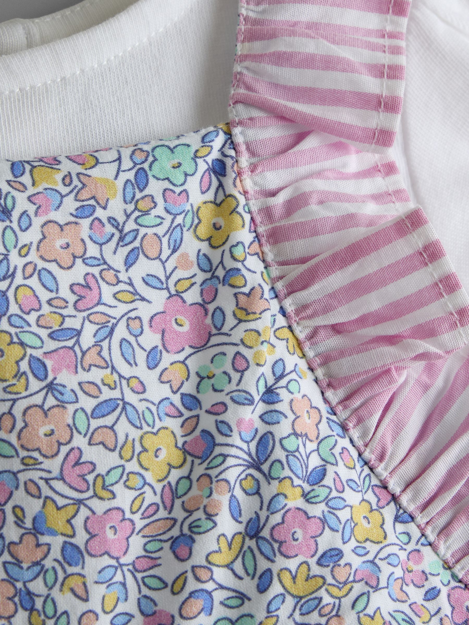 Cream Floral Spliced Dungarees T-Shirt and Hat Set - Image 9 of 9