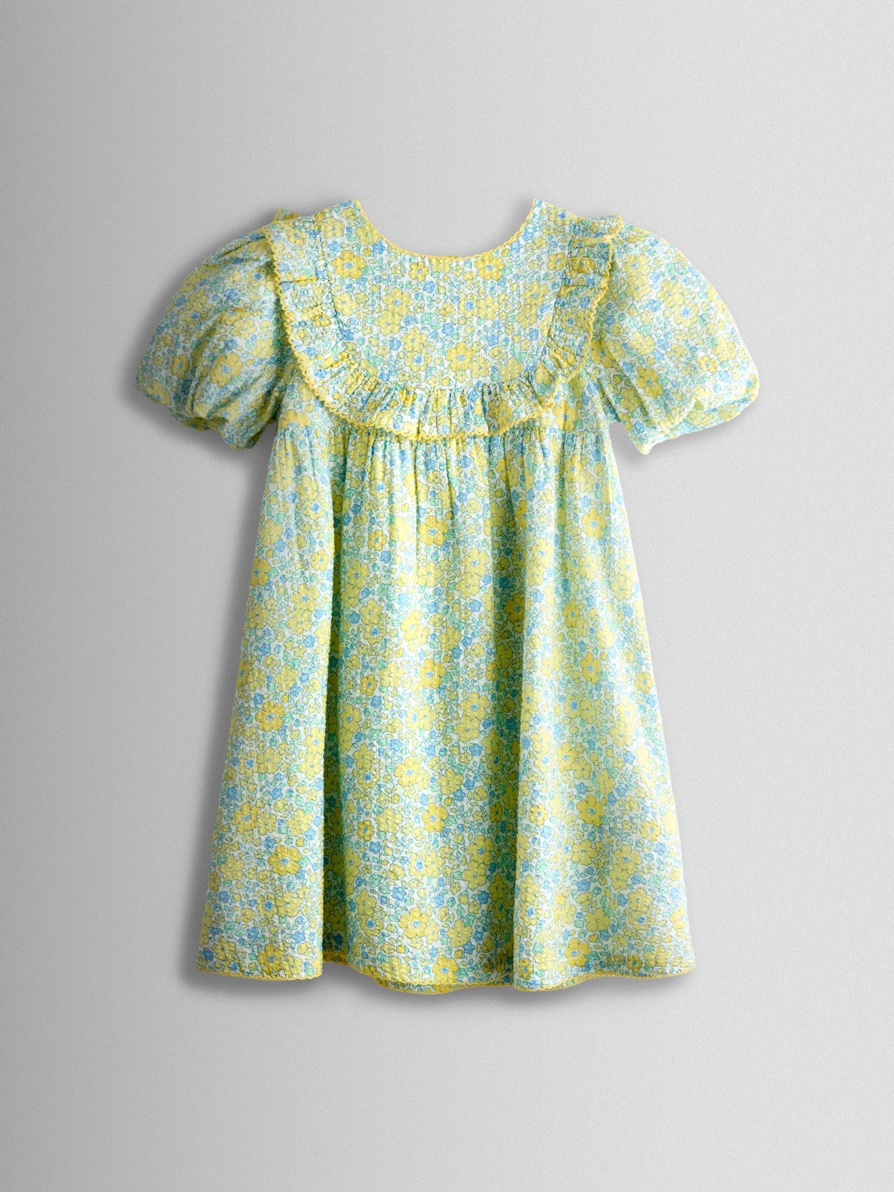 Light Yellow Floral Seersucker Puff Sleeve Dress - Image 1 of 3 Light Yellow Floral Seersucker Puff Sleeve Dress - Image 1 of 3