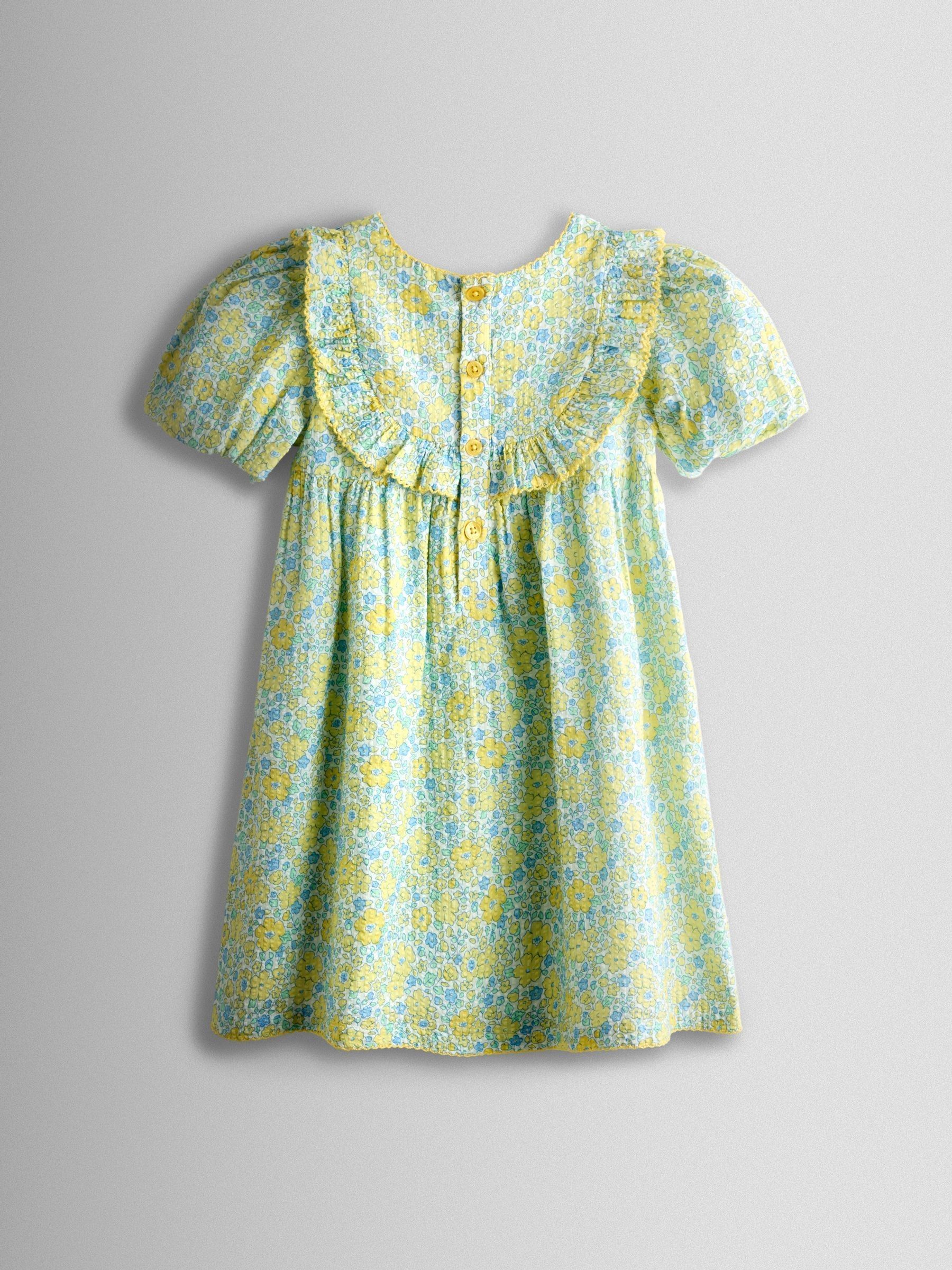 Light Yellow Floral Seersucker Puff Sleeve Dress - Image 2 of 3