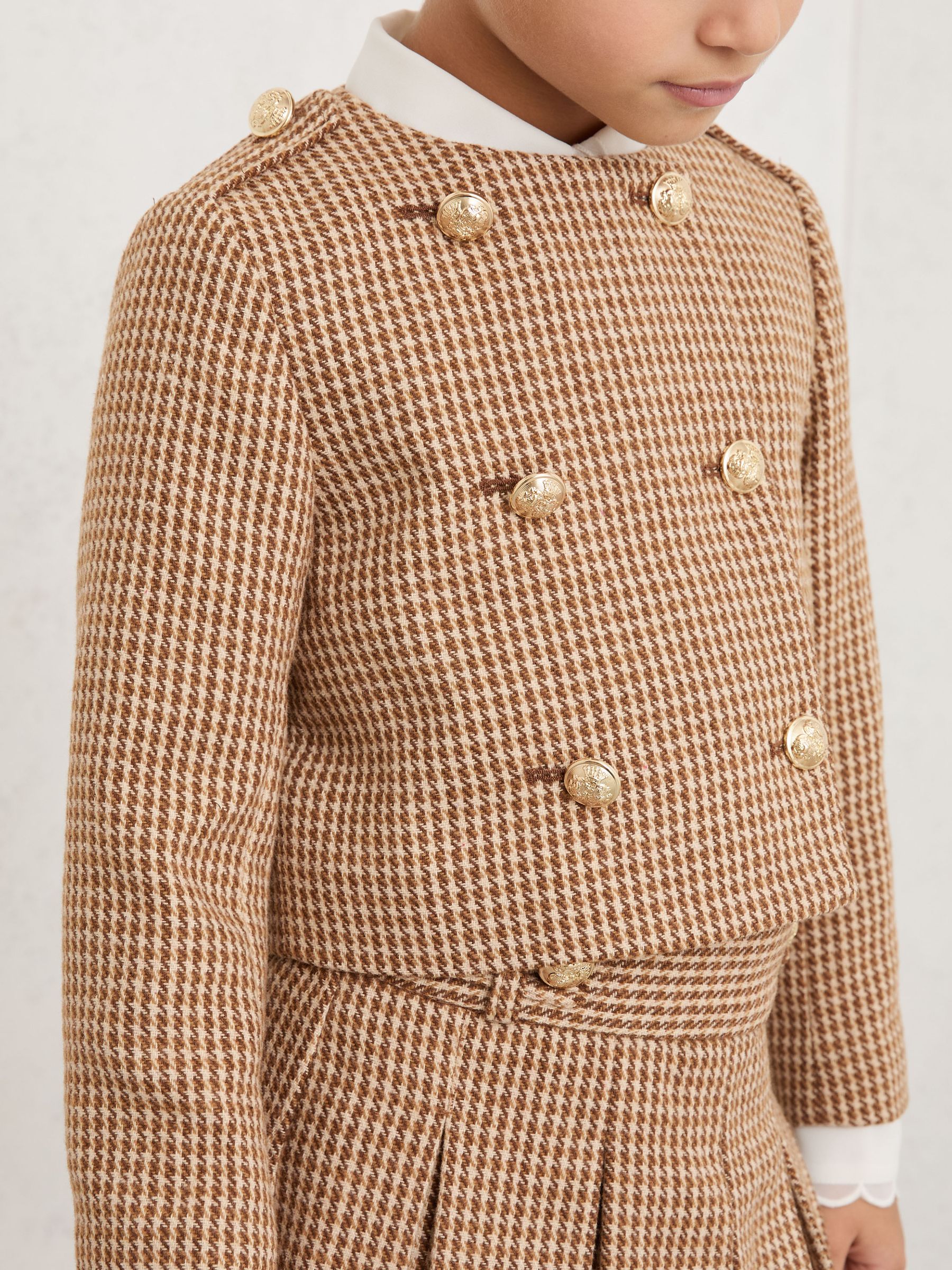 9-13 yrs Puppytooth-Check Fitted Jacket in Brown - Image 4 of 5