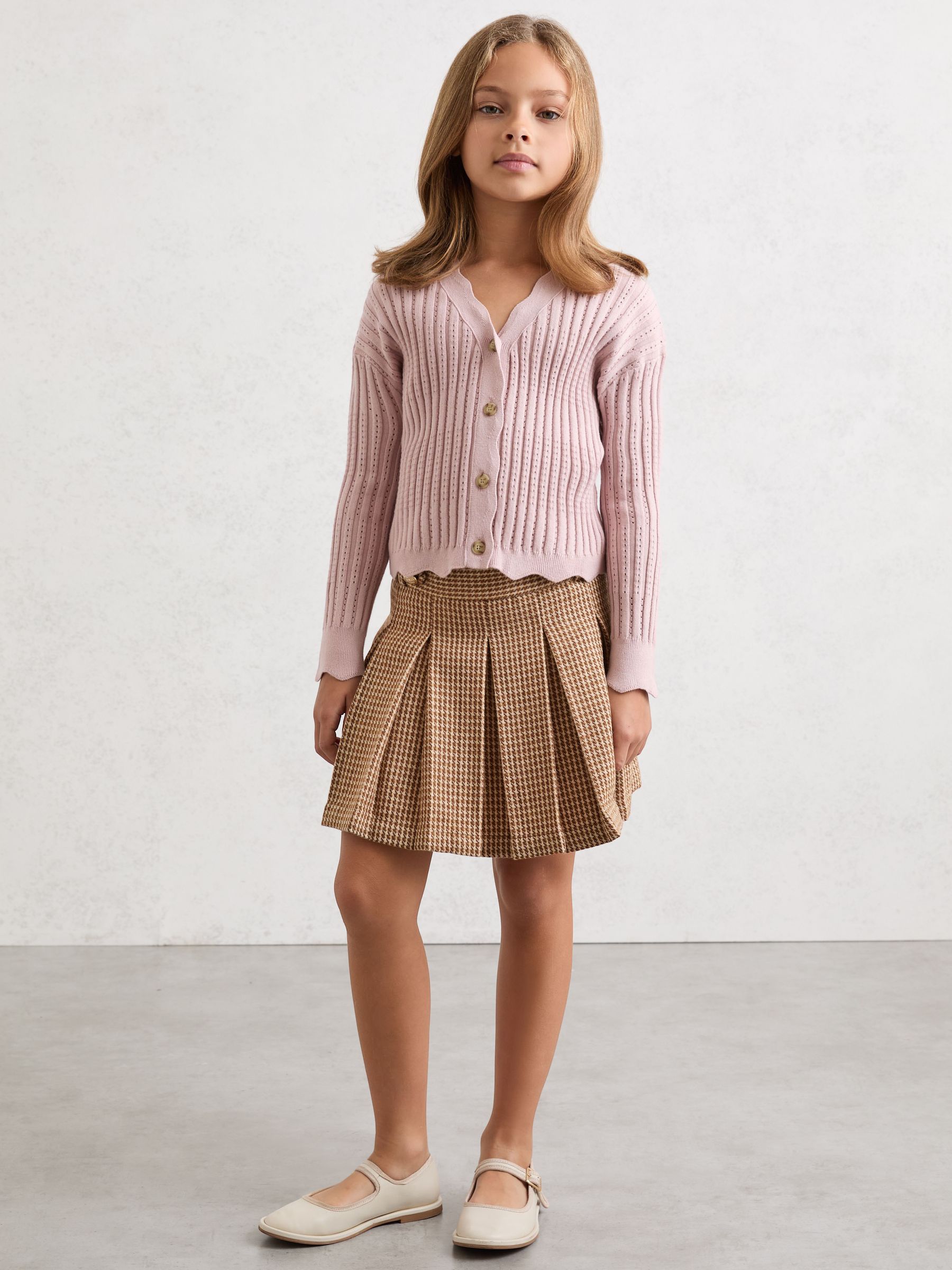 3-9 yrs Puppytooth-Check Pleated Skirt in Brown - Image 1 of 4