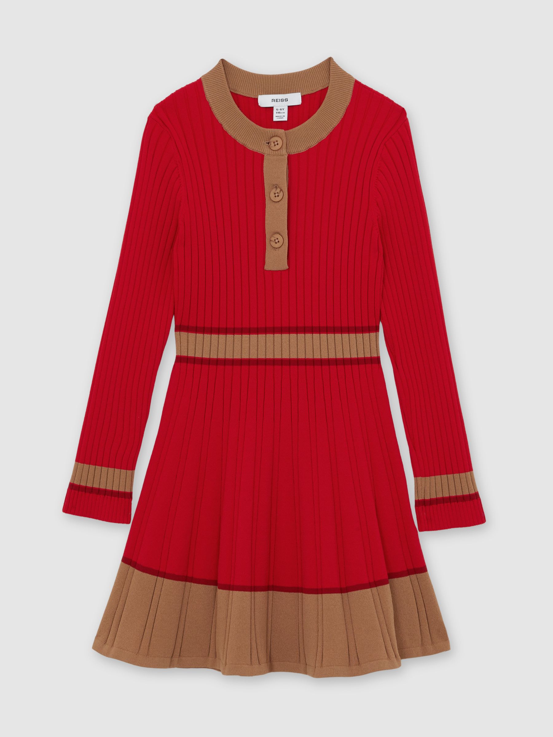 Reiss - Red 13-14 yrs Colour-block Knitted Skater Dress,