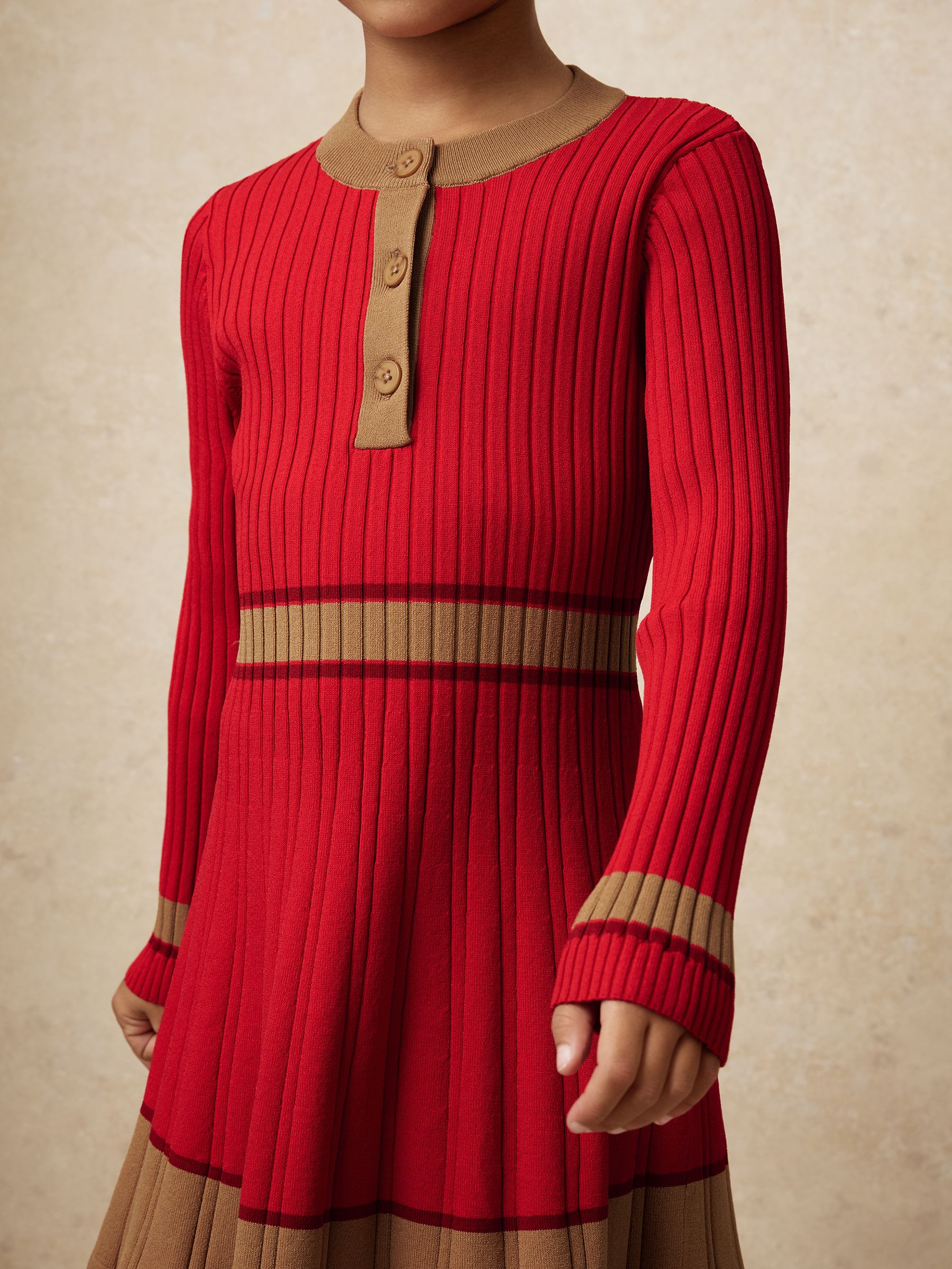 13-14 yrs Colour-Block Knitted Skater Dress in Red - Image 4 of 5