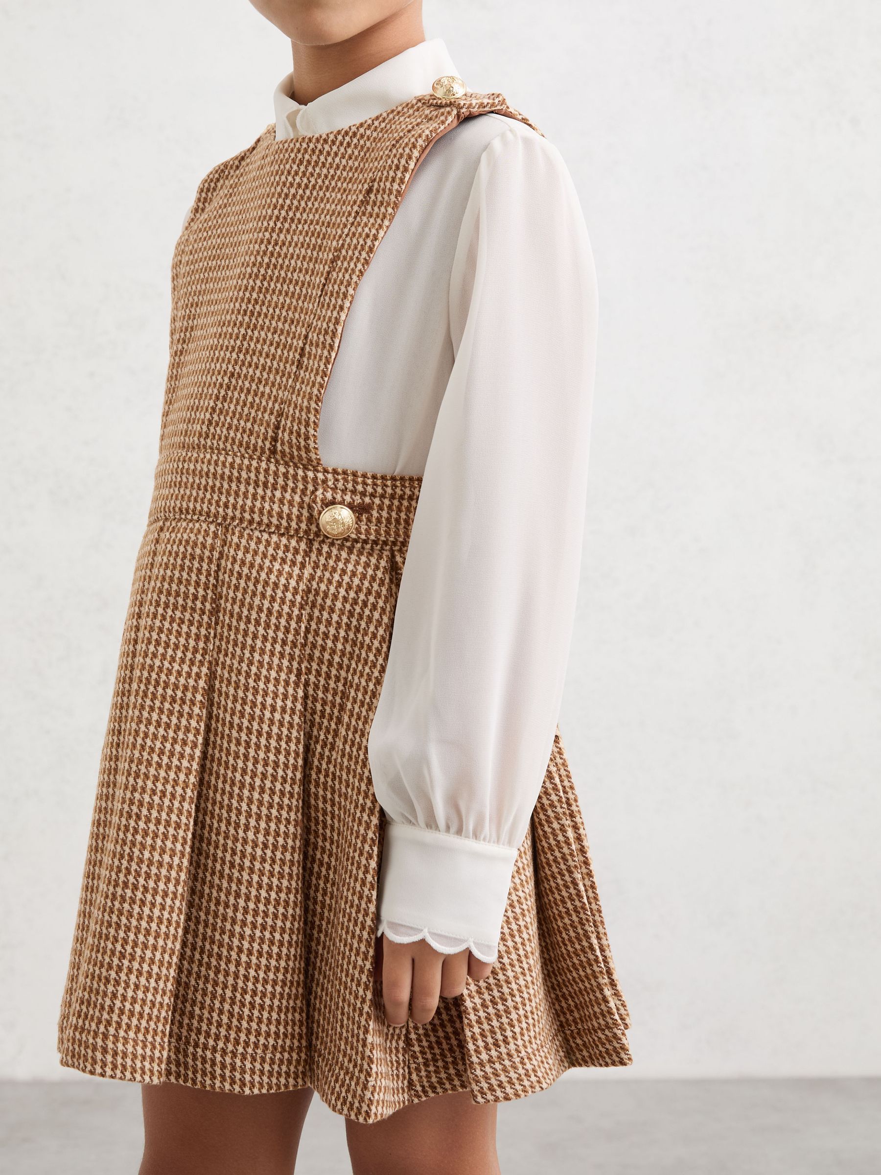 9-13 yrs Puppytooth-Check Pinafore Dress in Brown - Image 4 of 6