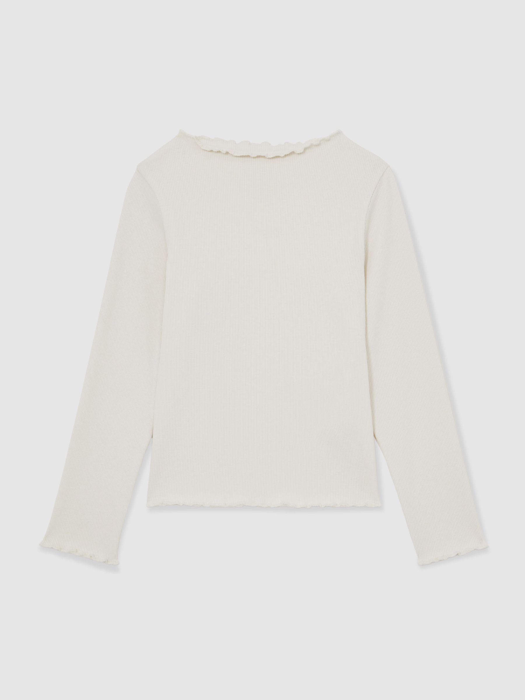 3-9 yrs Stretch-Cotton Lettuce-Trim Ribbed Top in Ecru - Image 2 of 5