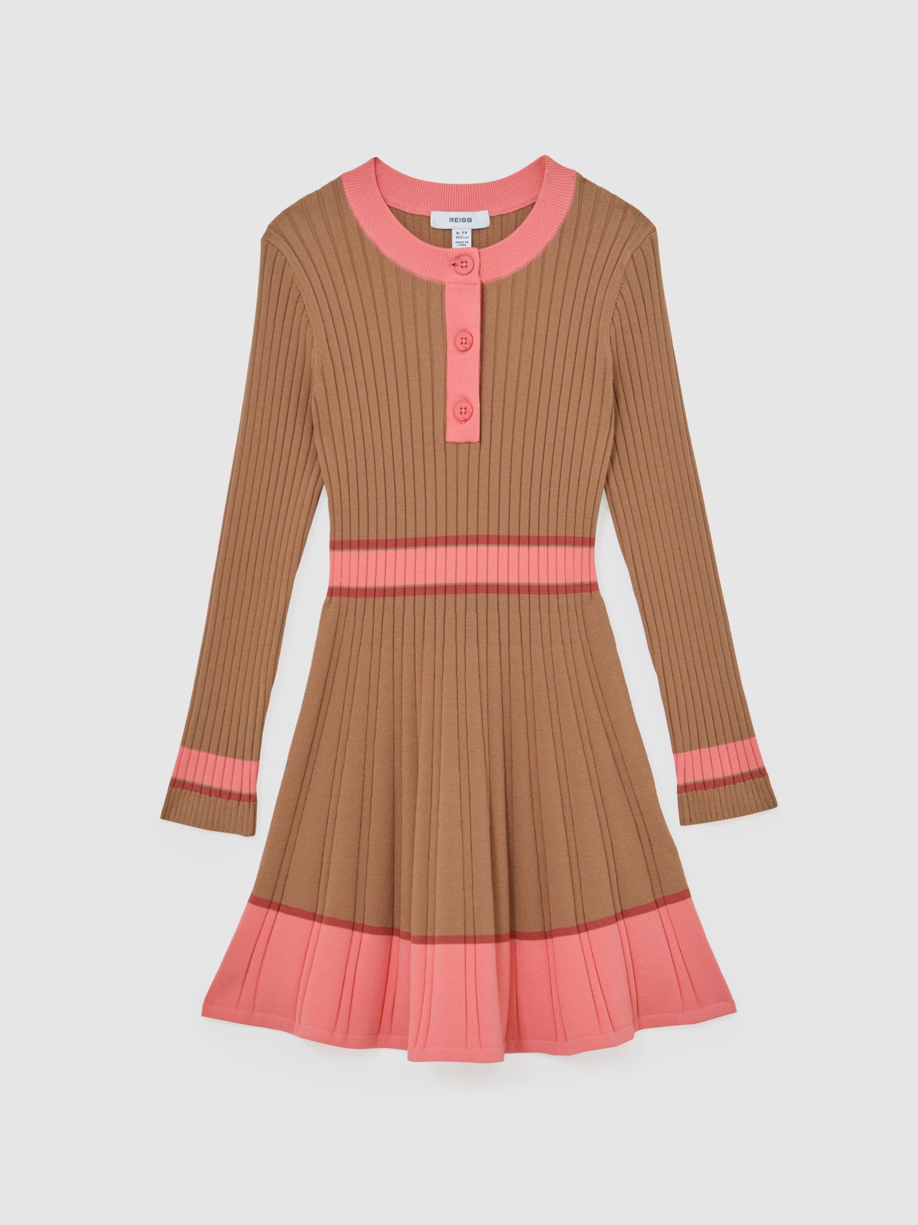 13-14 yrs Colour-Block Knitted Skater Dress in Camel - Image 1 of 4