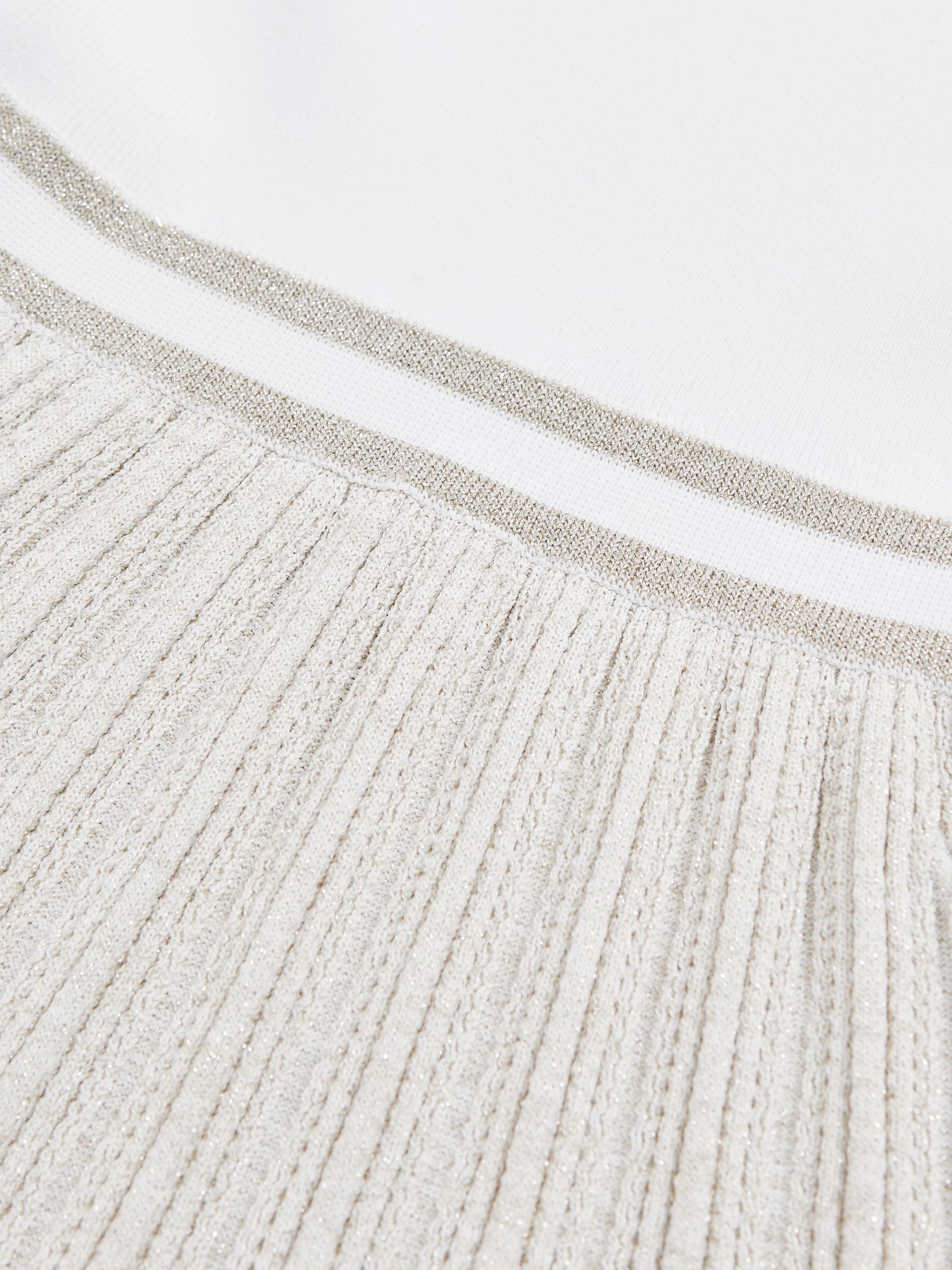 Reiss 13-14 yrs Metallic-Knit Pleated Dress in Ivory | REISS