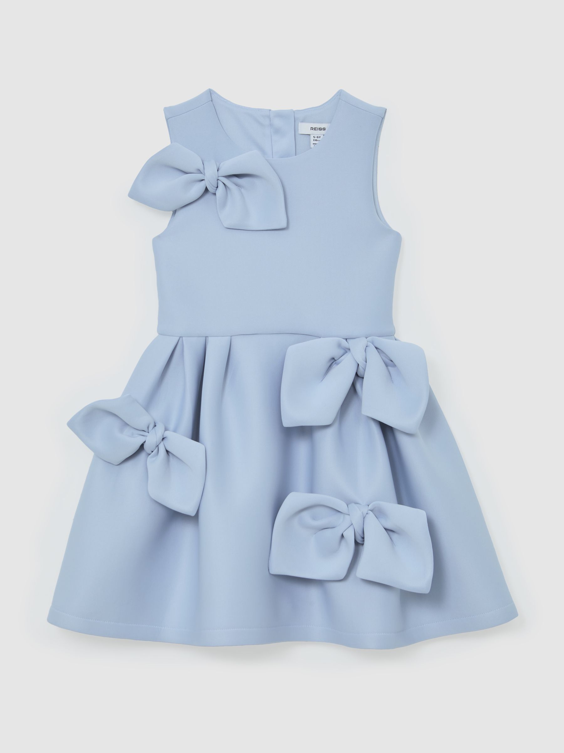 13-14 yrs Scuba Bow-Detail Flared Dress in Pale Blue - Image 1 of 5