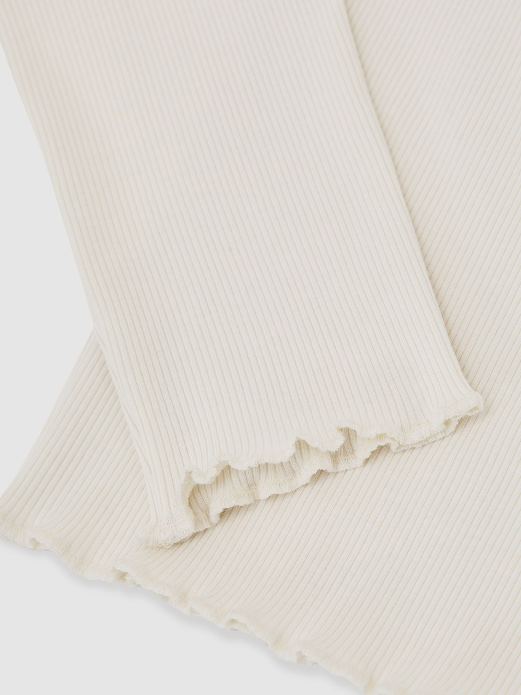 Stretch-Cotton Lettuce-Trim Ribbed Top in Ecru - Image 5 of 5