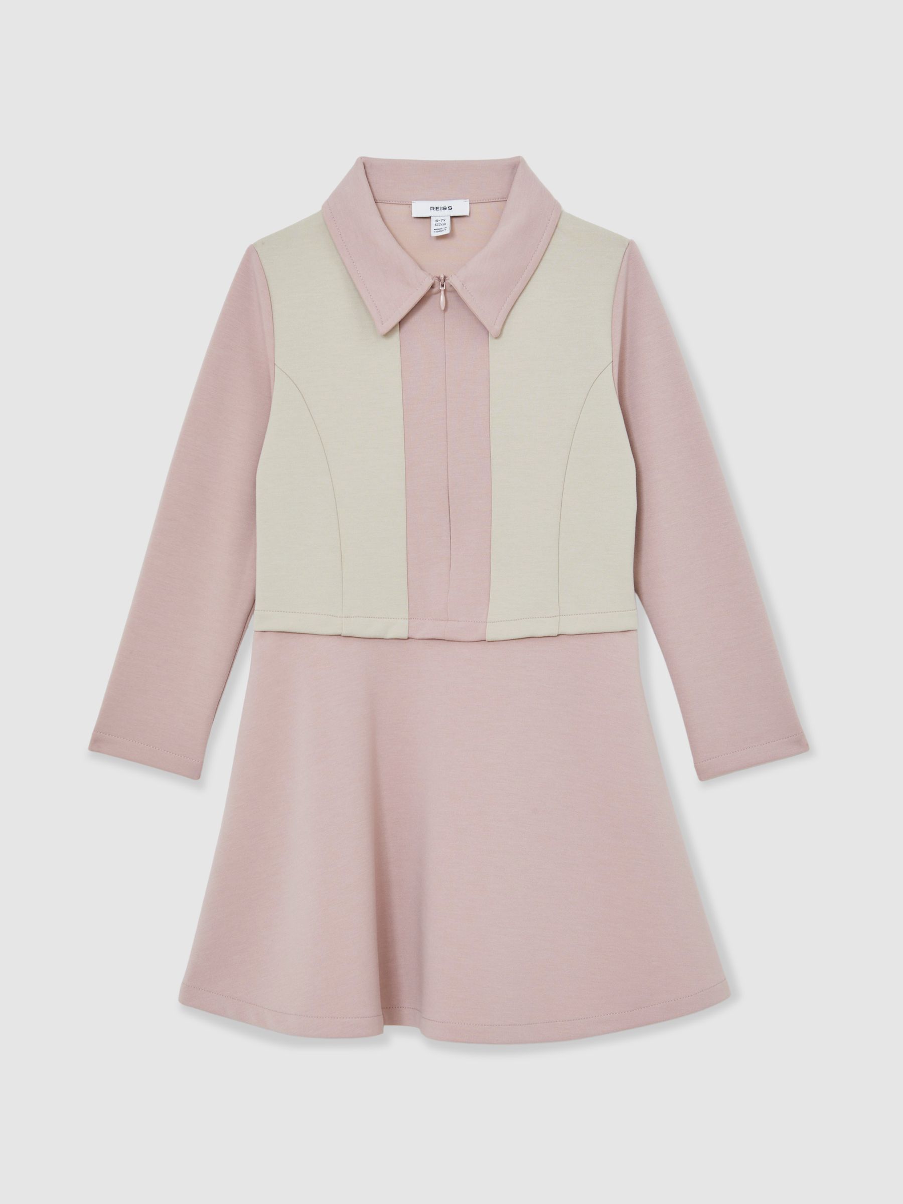 13-14 yrs Premium Interlock Colour-Block Dress in Neutral - Image 1 of 4