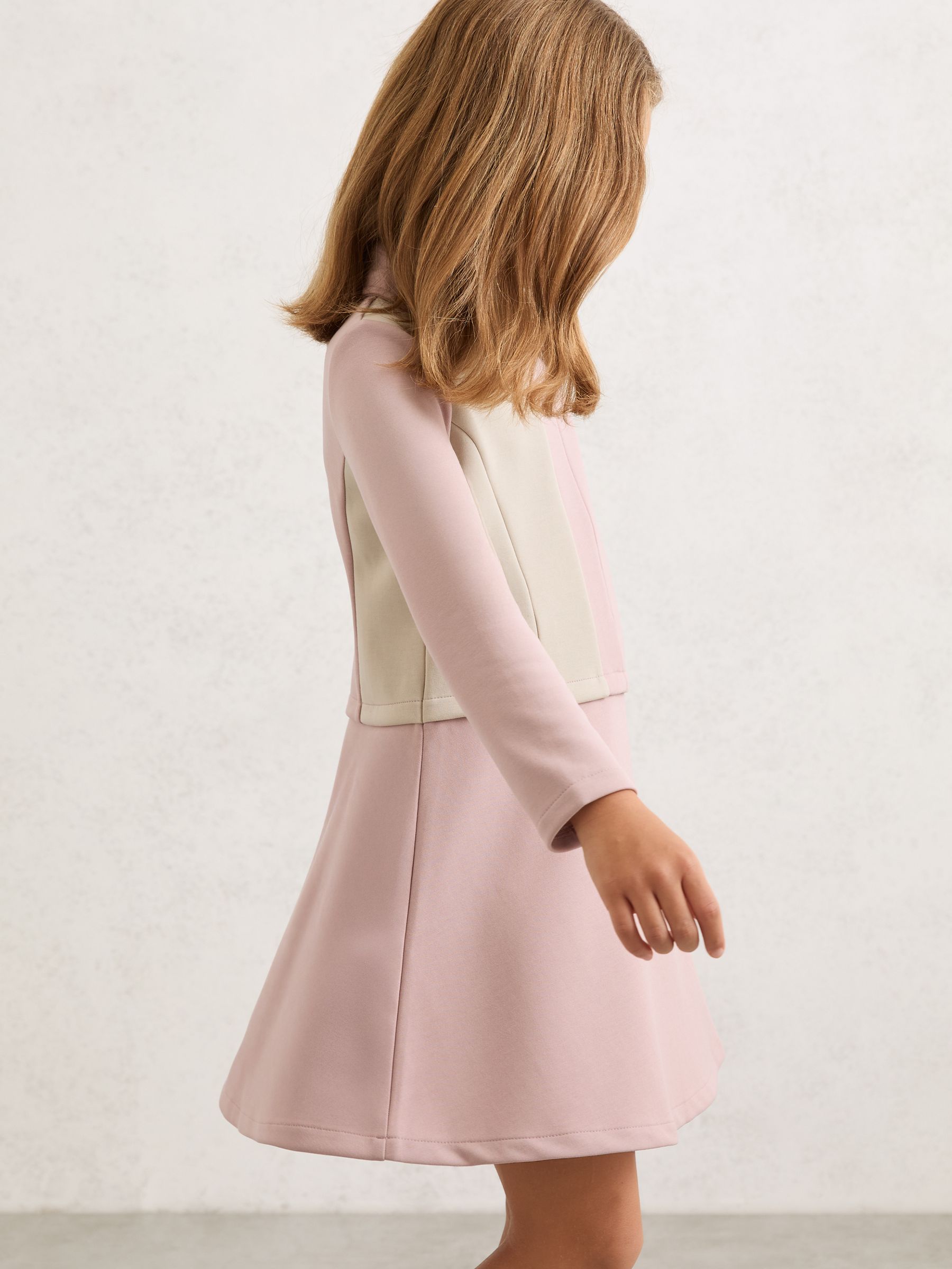 9-13 yrs Premium Interlock Colour-Block Dress in Neutral - Image 1 of 4