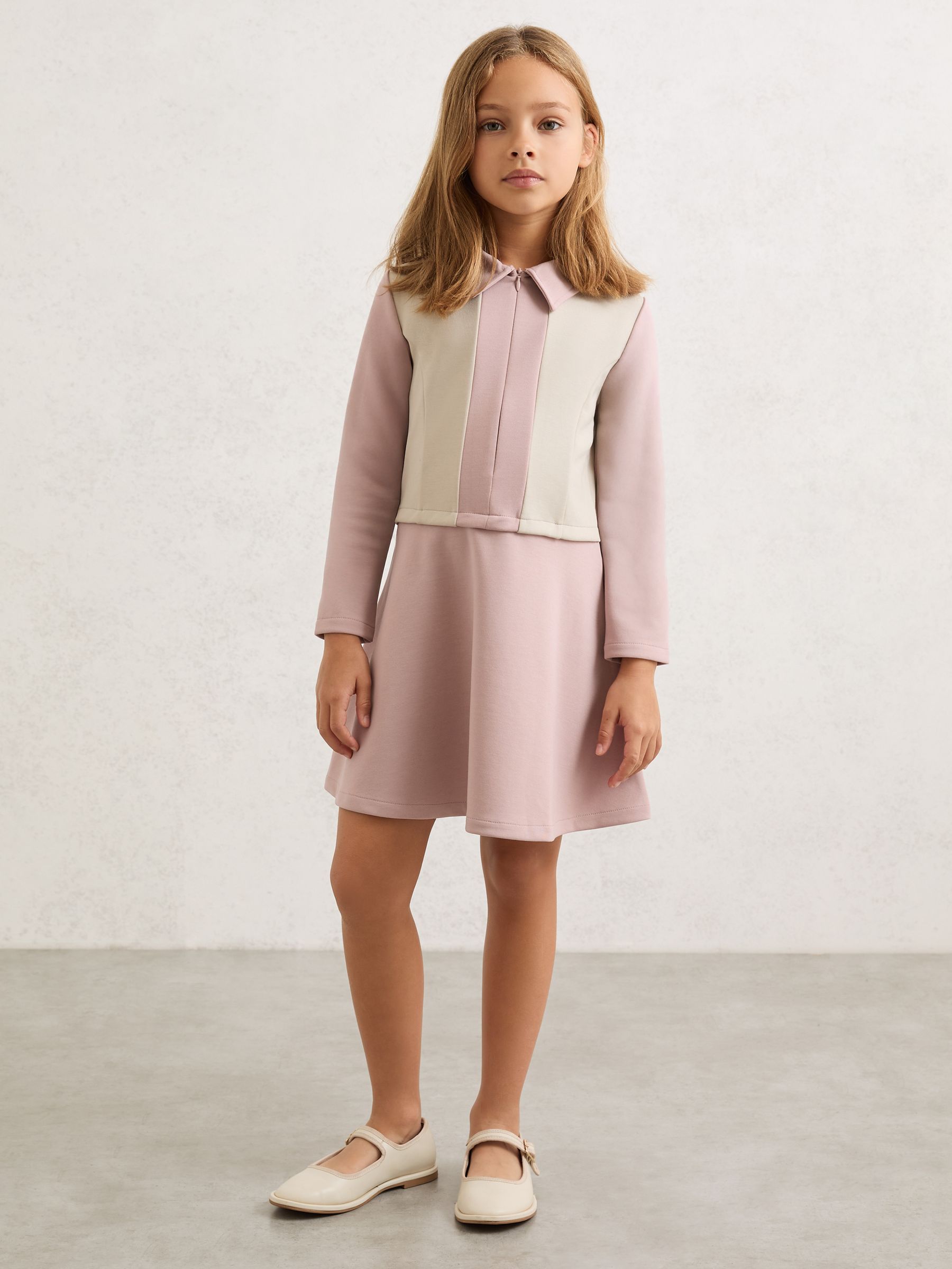 9-13 yrs Premium Interlock Colour-Block Dress in Neutral - Image 3 of 4