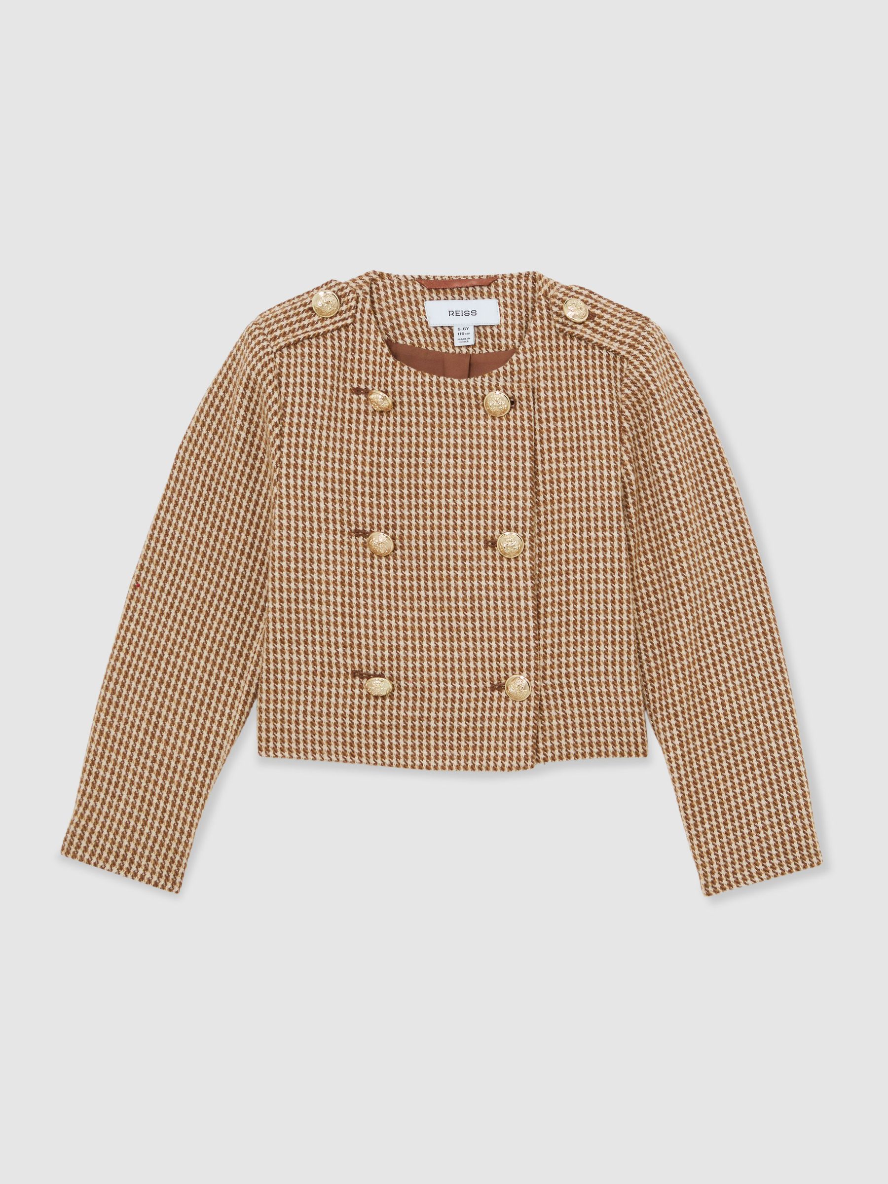 Reiss 13-14 yrs Puppytooth-Check Fitted Jacket in Brown | REISS