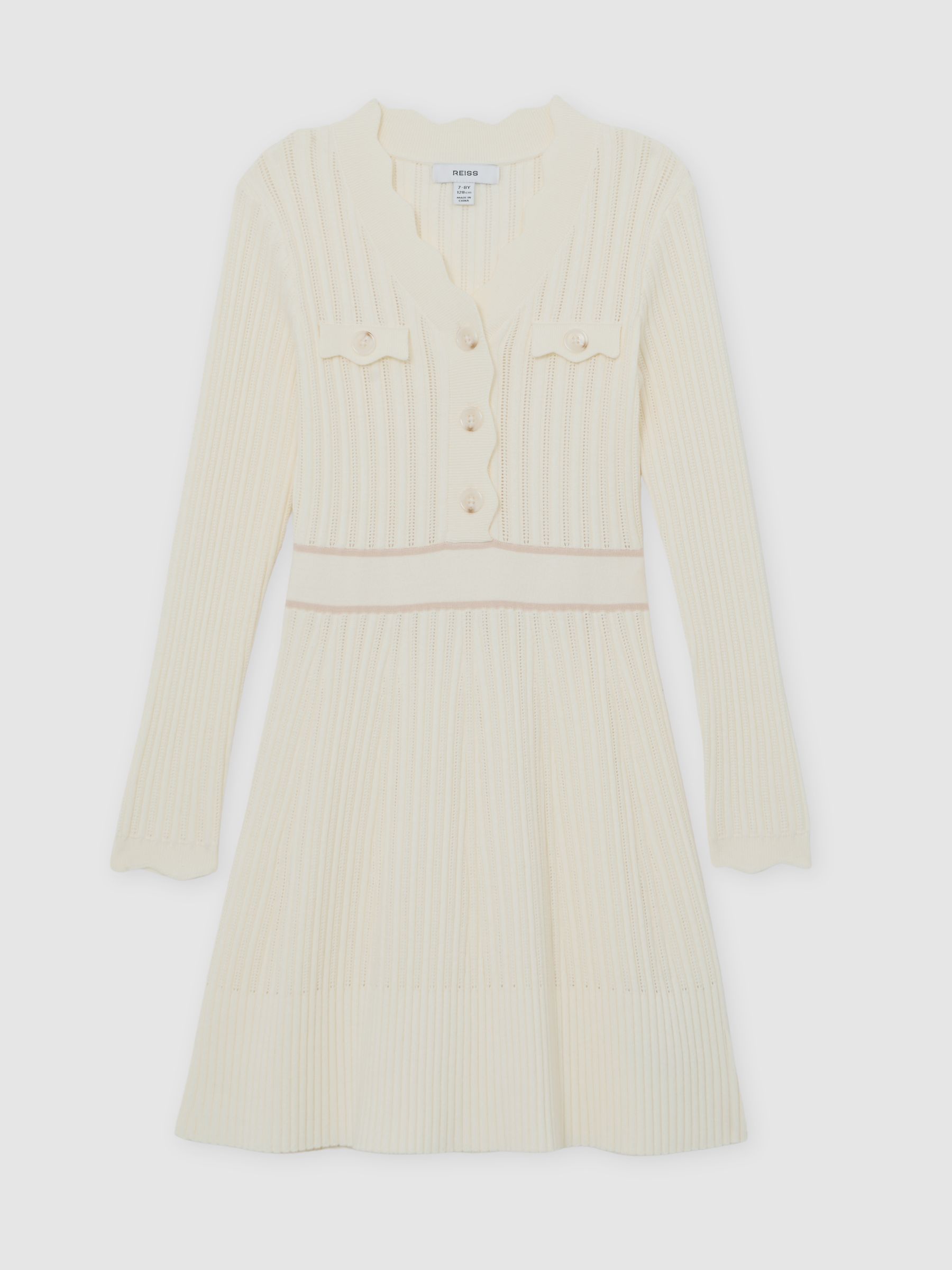 3-9 yrs Pointelle-Knit Scallop-Trim Dress in Ivory - Image 2 of 4