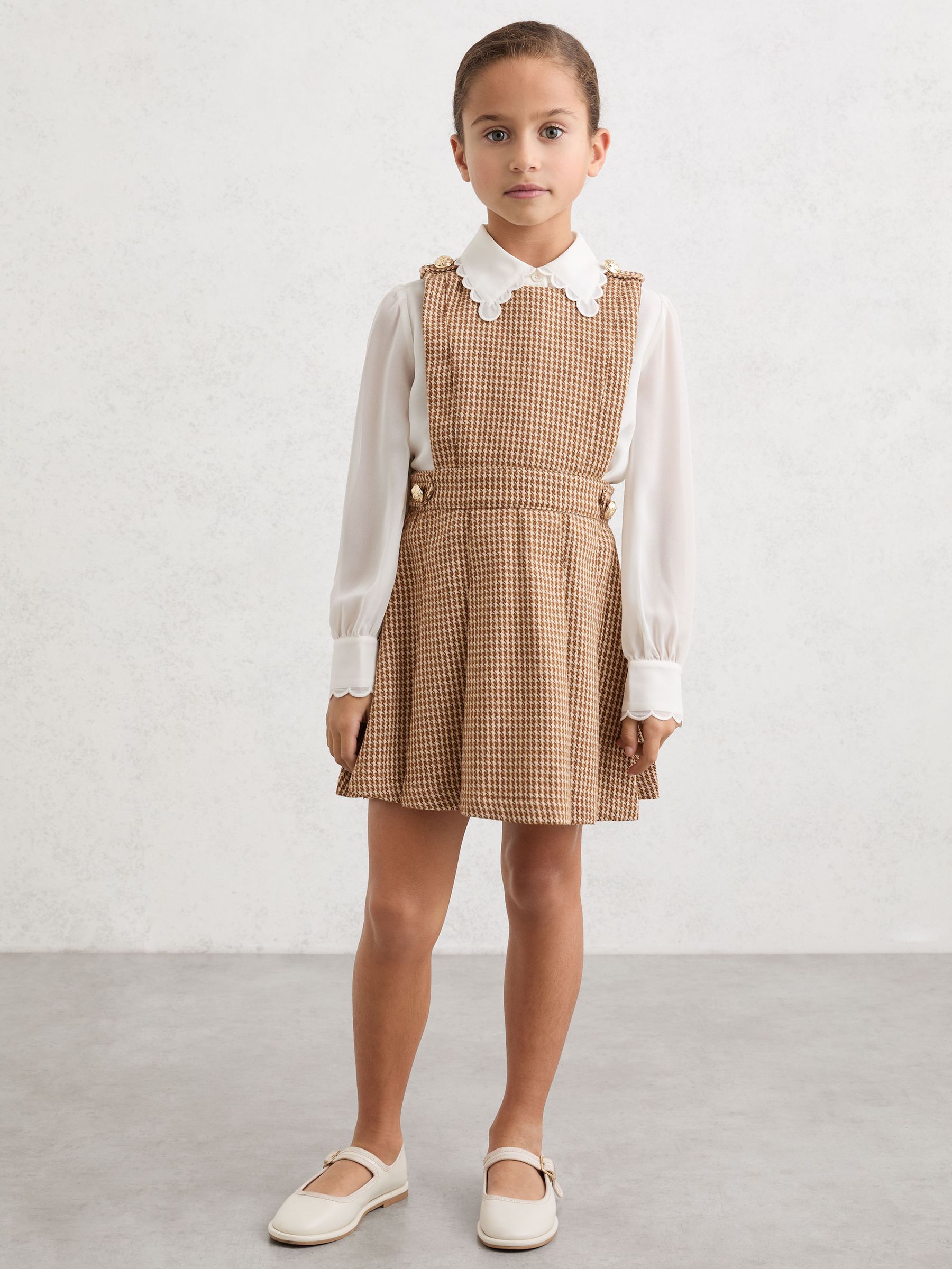 brown pinafore dress Brown Cotton Linen V-Neck Midi Pinafore Dress 26" / Petite (5'1" and below)
