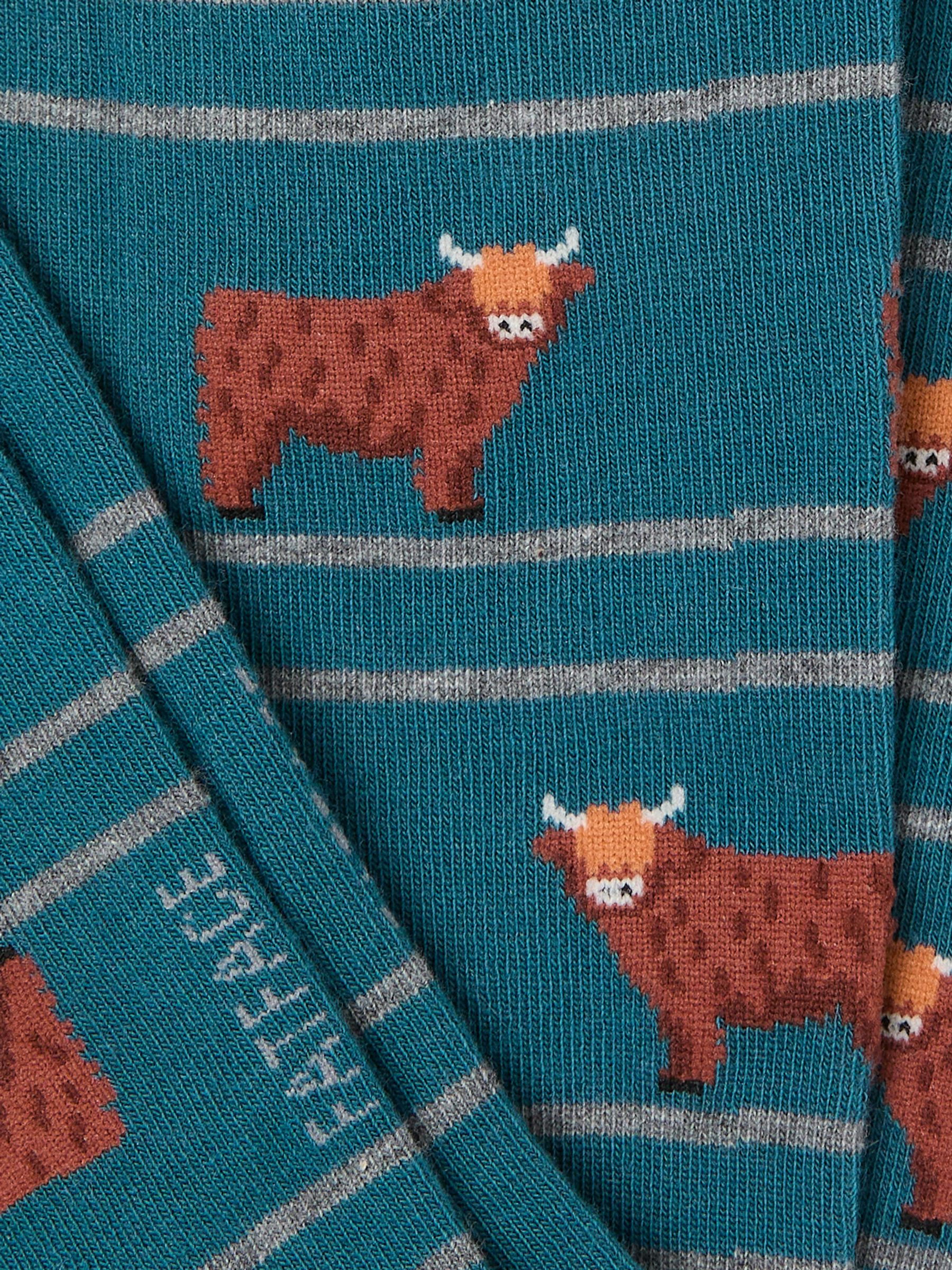 Teal Blue Highland Cow Socks - Image 2 of 2