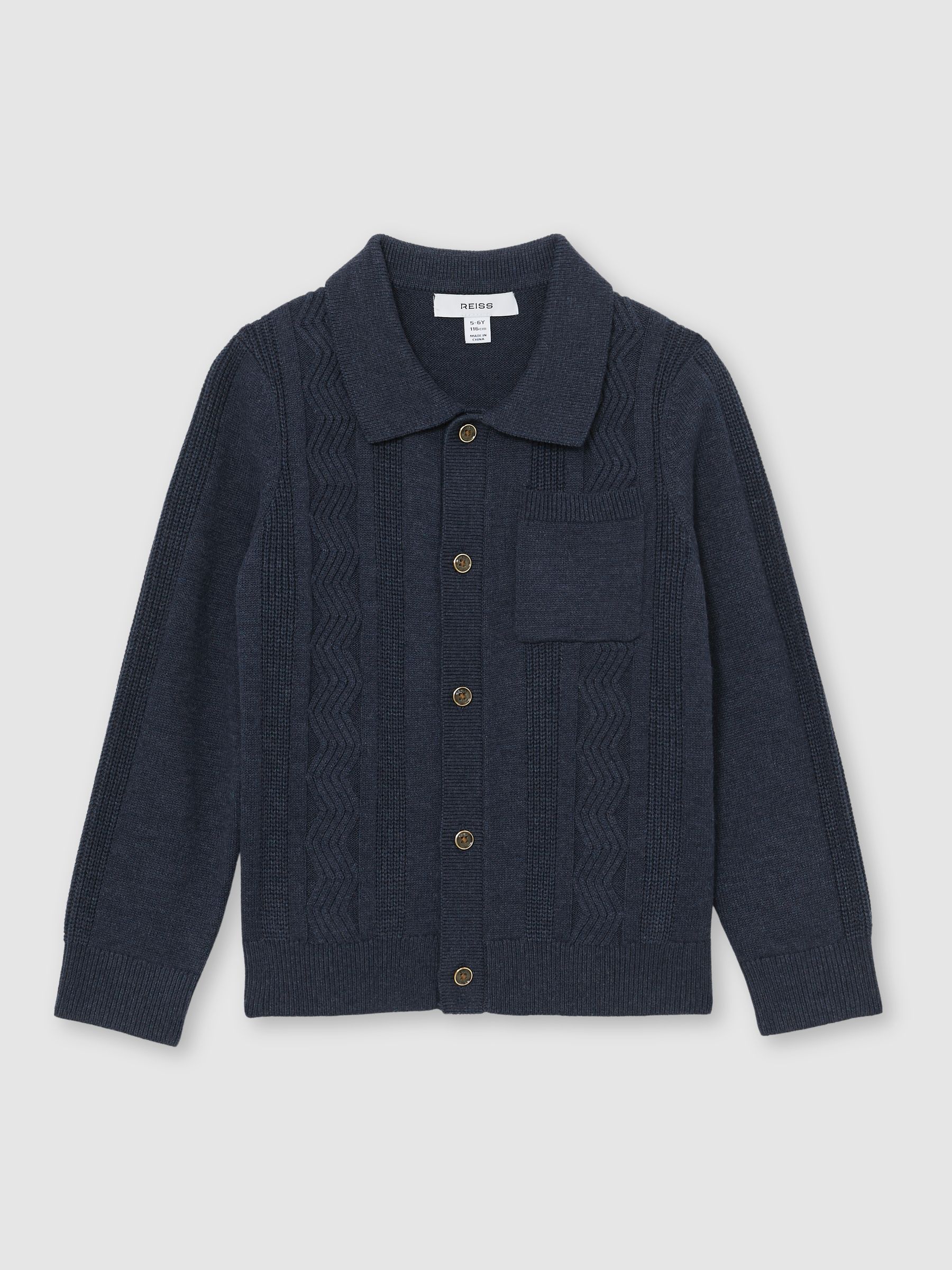 Stitch-Detail Polo-Collar Cardigan Cotton-Blend in Navy - Image 2 de 4