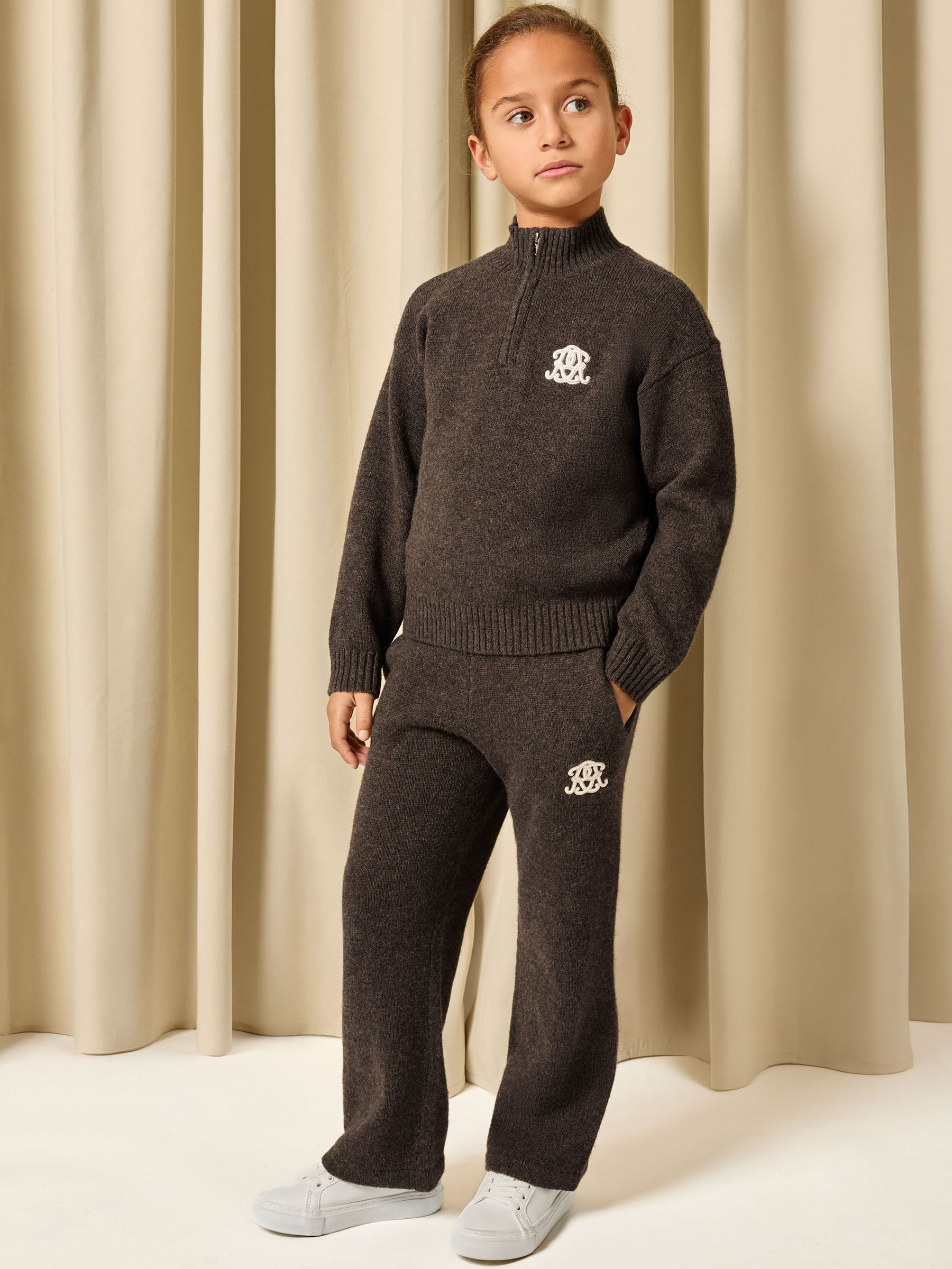 9-13 yrs Monogram Relaxed Wool-Blend Joggers Unisex Fit in Chocolate Brown - Image 3 of 6