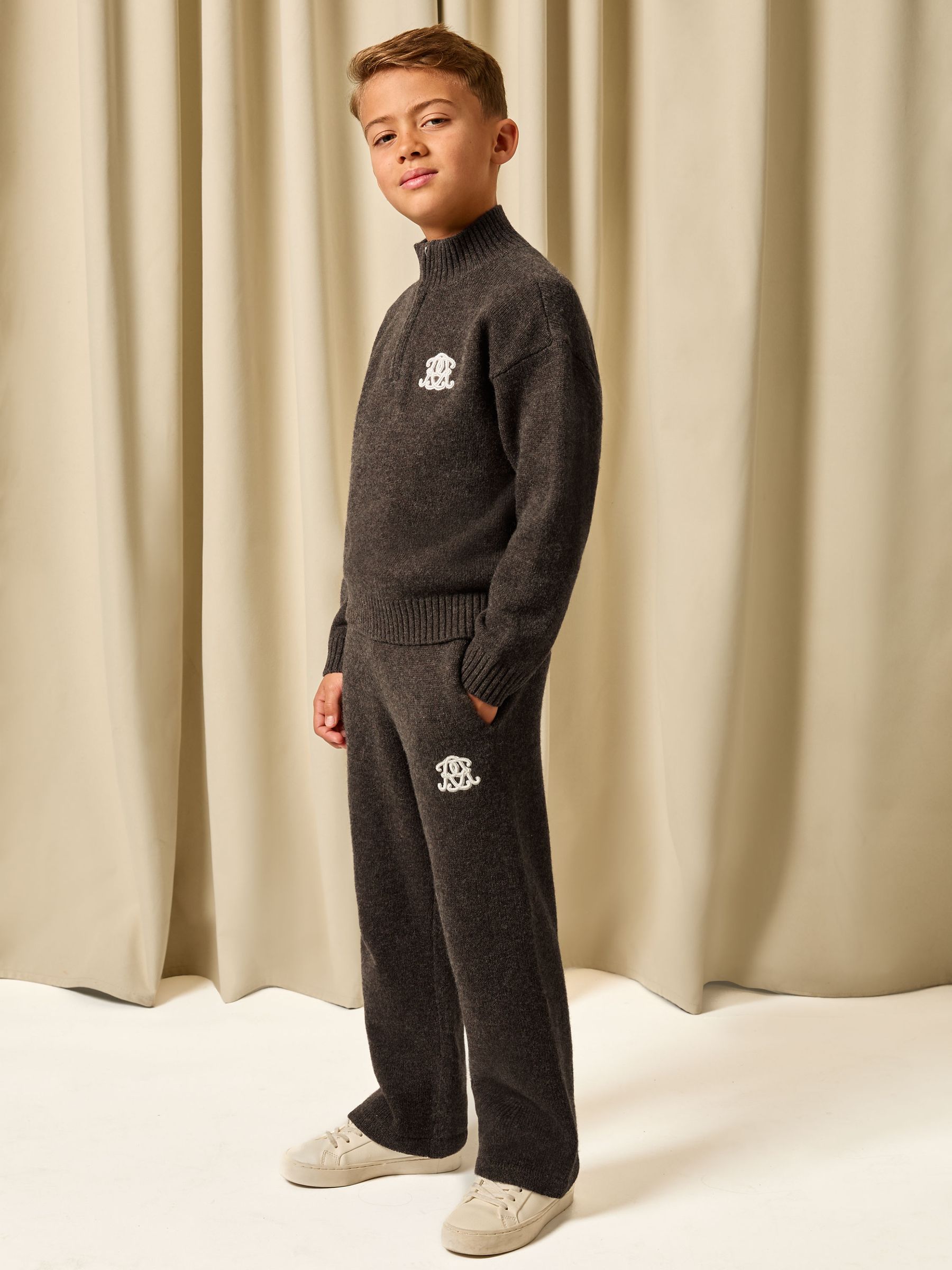 13-14 yrs Monogram Relaxed Wool-Blend Joggers Unisex Fit in Chocolate Brown - Image 2 of 7
