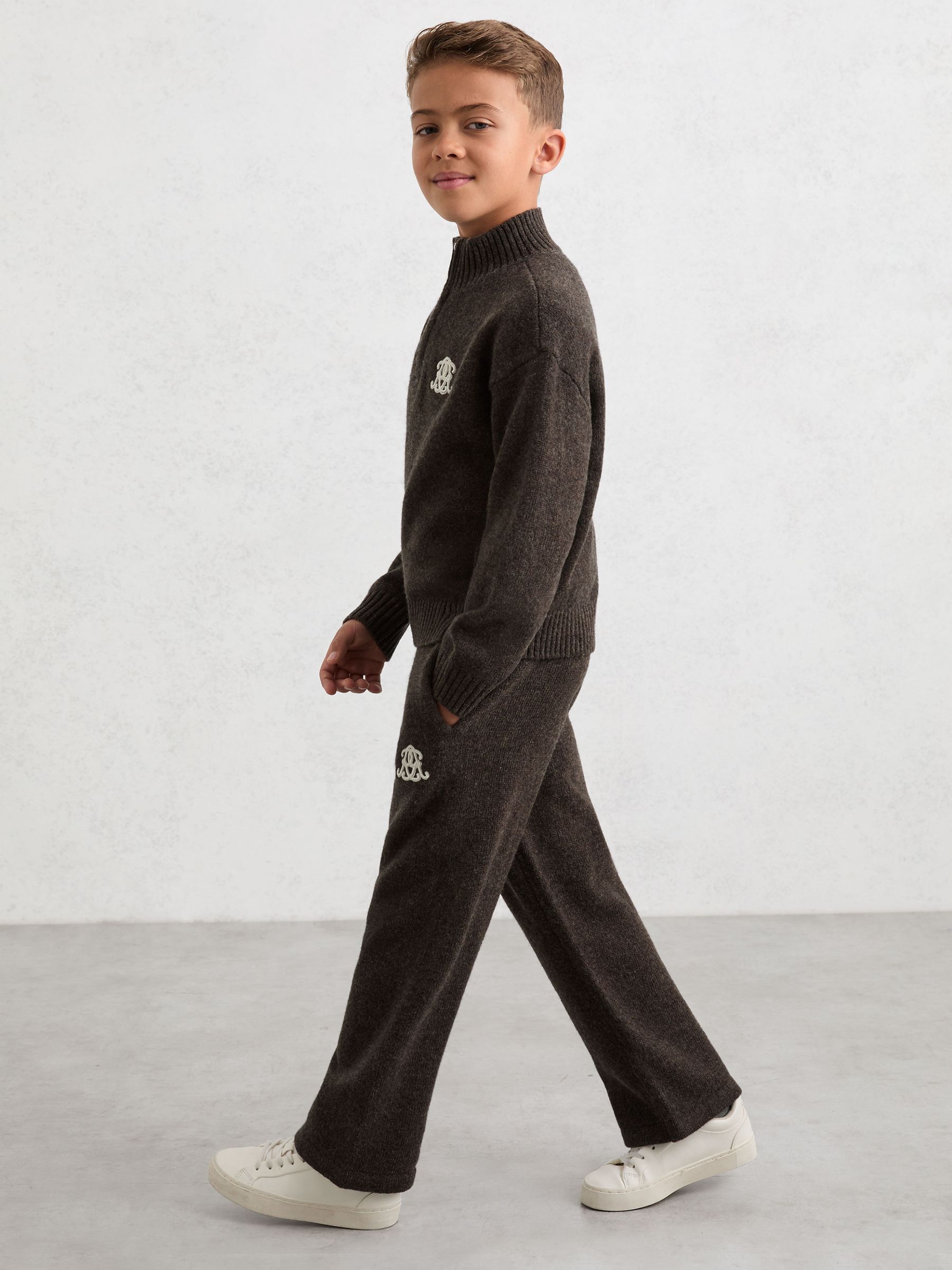 13-14 yrs Monogram Relaxed Wool-Blend Joggers Unisex Fit in Chocolate Brown - Image 4 of 7