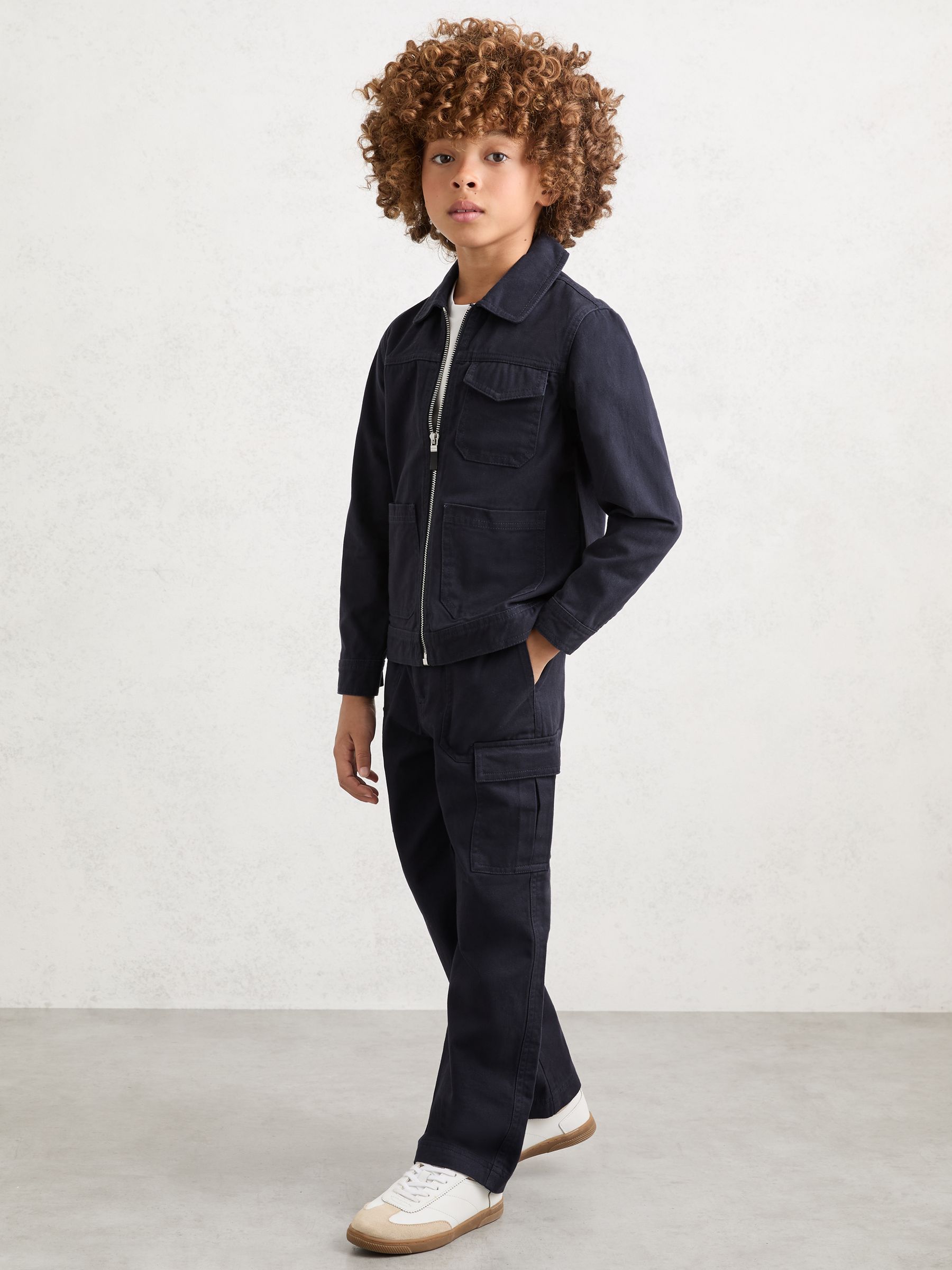 9-13 yrs Cotton Wide-Leg Cargo Trousers in Navy - Image 3 of 6