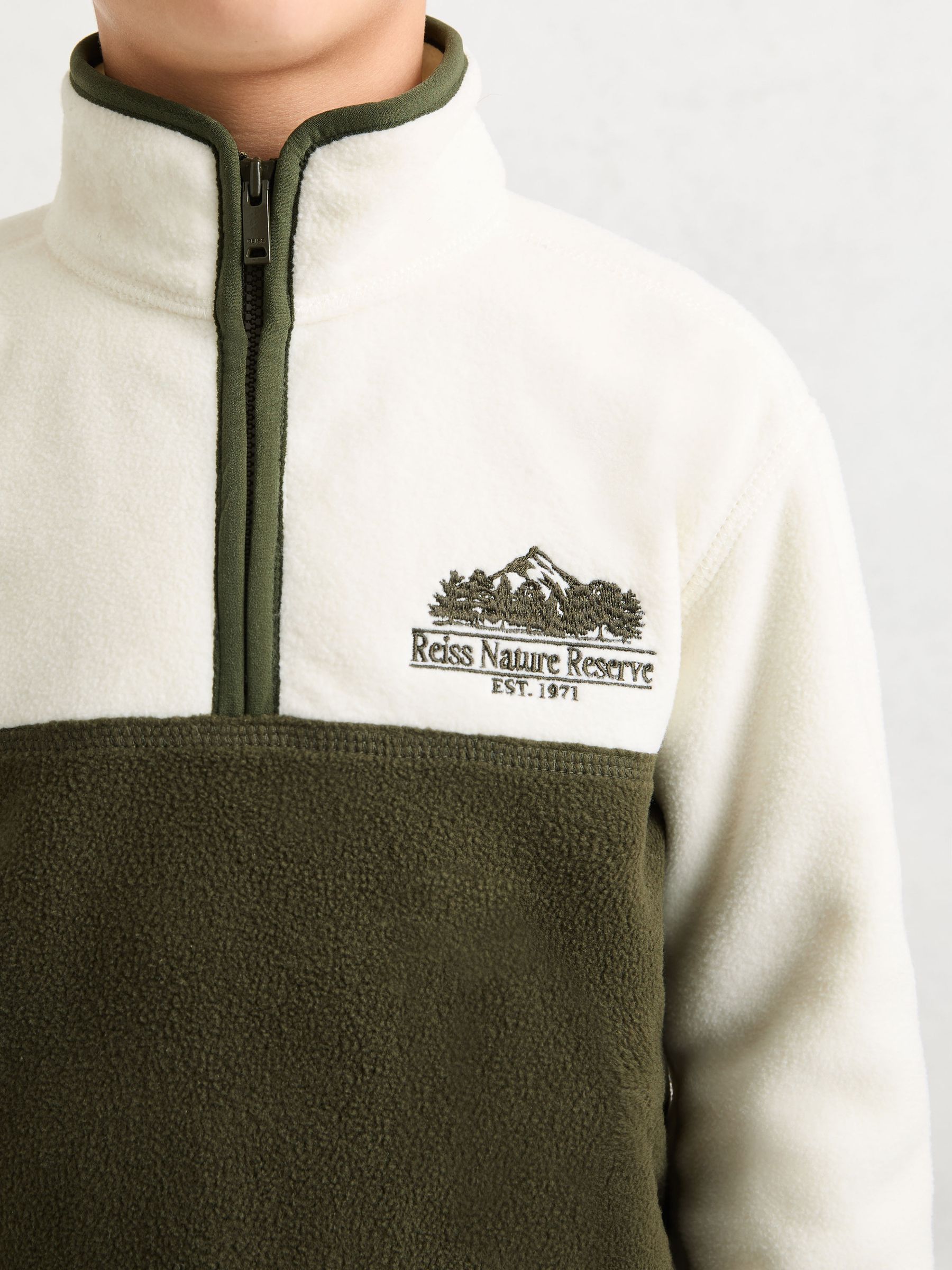 Nature Reserve Colour-Block Zip Fleece in Ivory/Khaki - Image 4 of 5